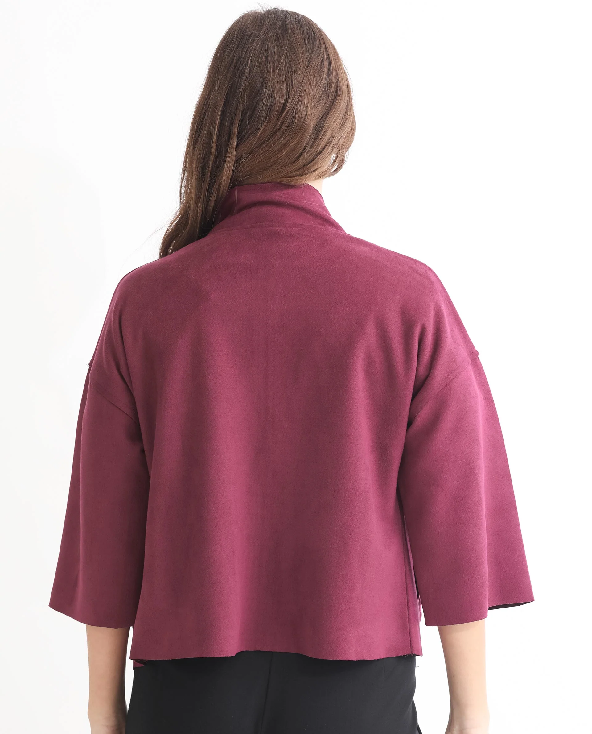Rareism Women's Vasu 1 Pink Suede Mandarin Collar Plain Regular Fit Jacket - Image 10