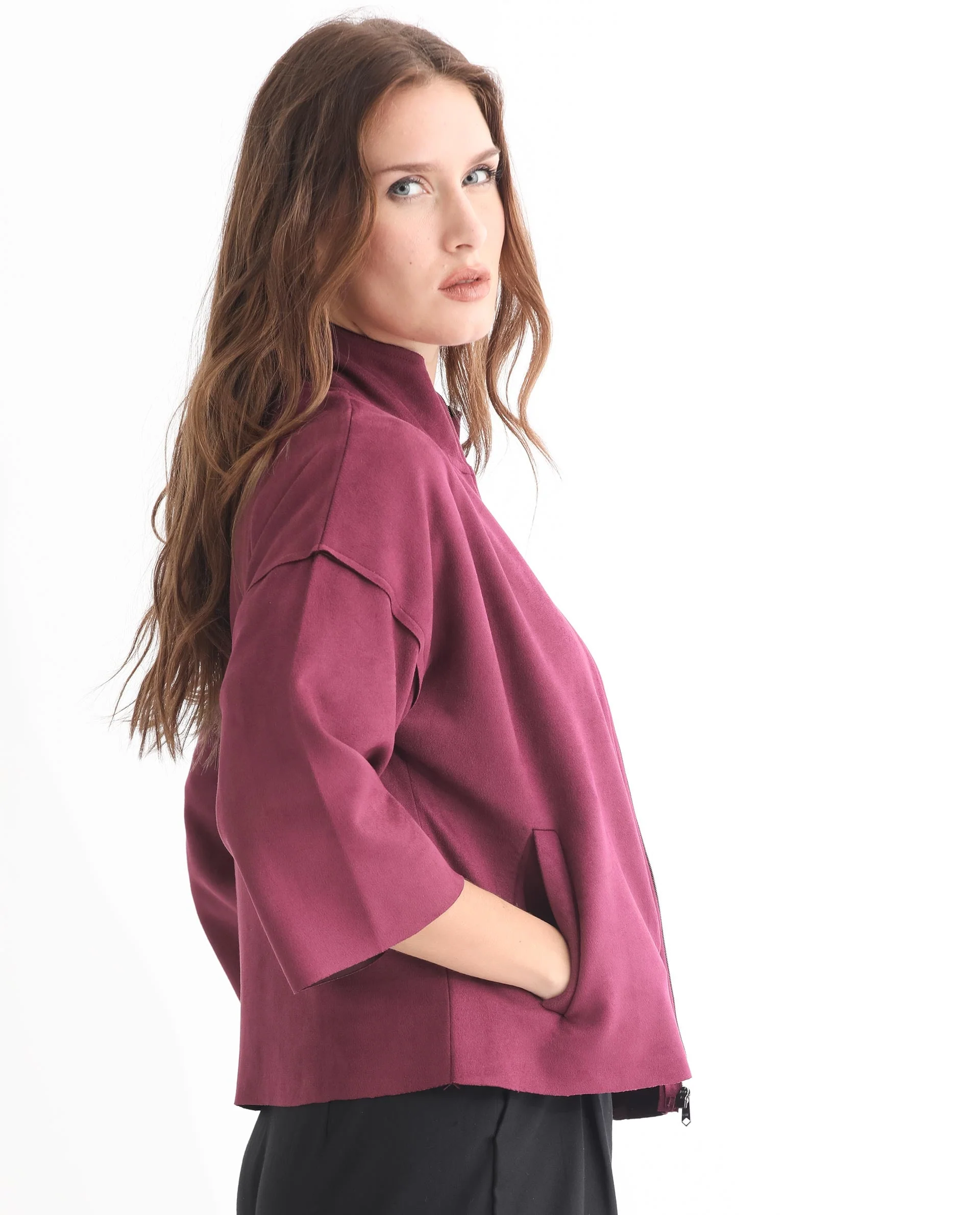 Rareism Women's Vasu 1 Pink Suede Mandarin Collar Plain Regular Fit Jacket - Image 12