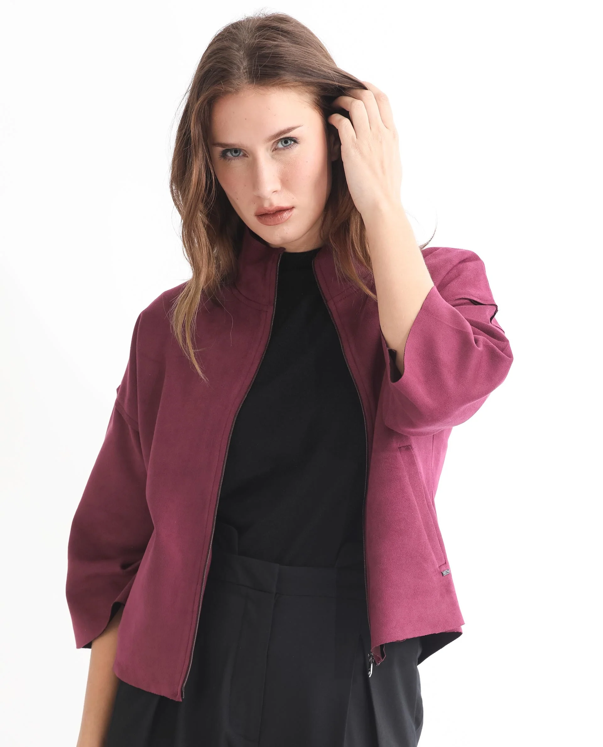 Rareism Women's Vasu 1 Pink Suede Mandarin Collar Plain Regular Fit Jacket - Image 2