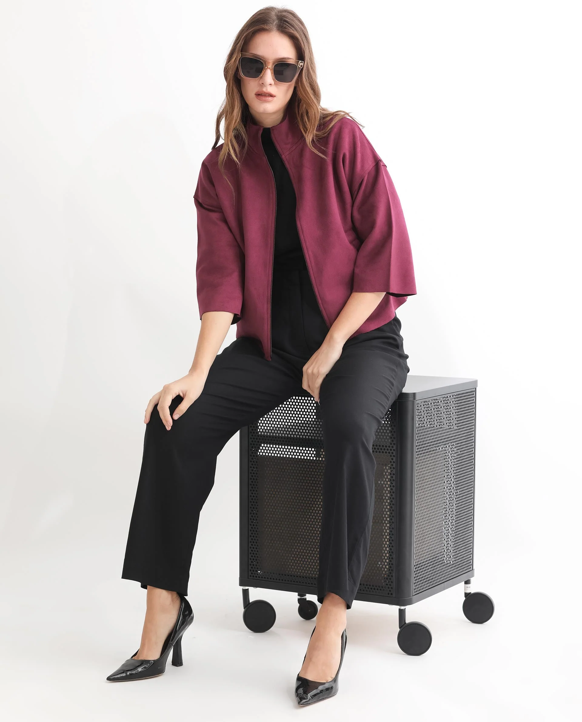 Rareism Women's Vasu 1 Pink Suede Mandarin Collar Plain Regular Fit Jacket - Image 5