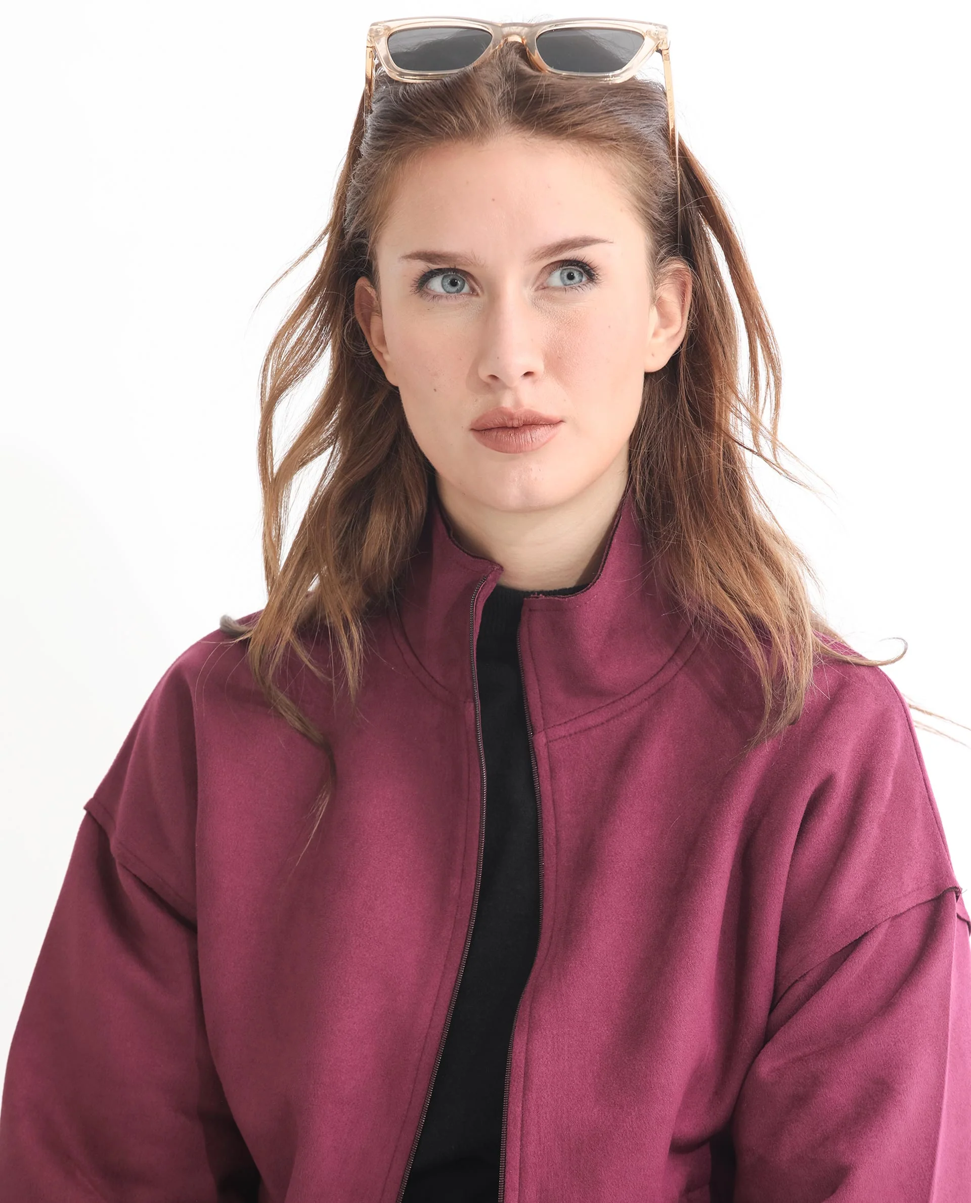 Rareism Women's Vasu 1 Pink Suede Mandarin Collar Plain Regular Fit Jacket - Image 7