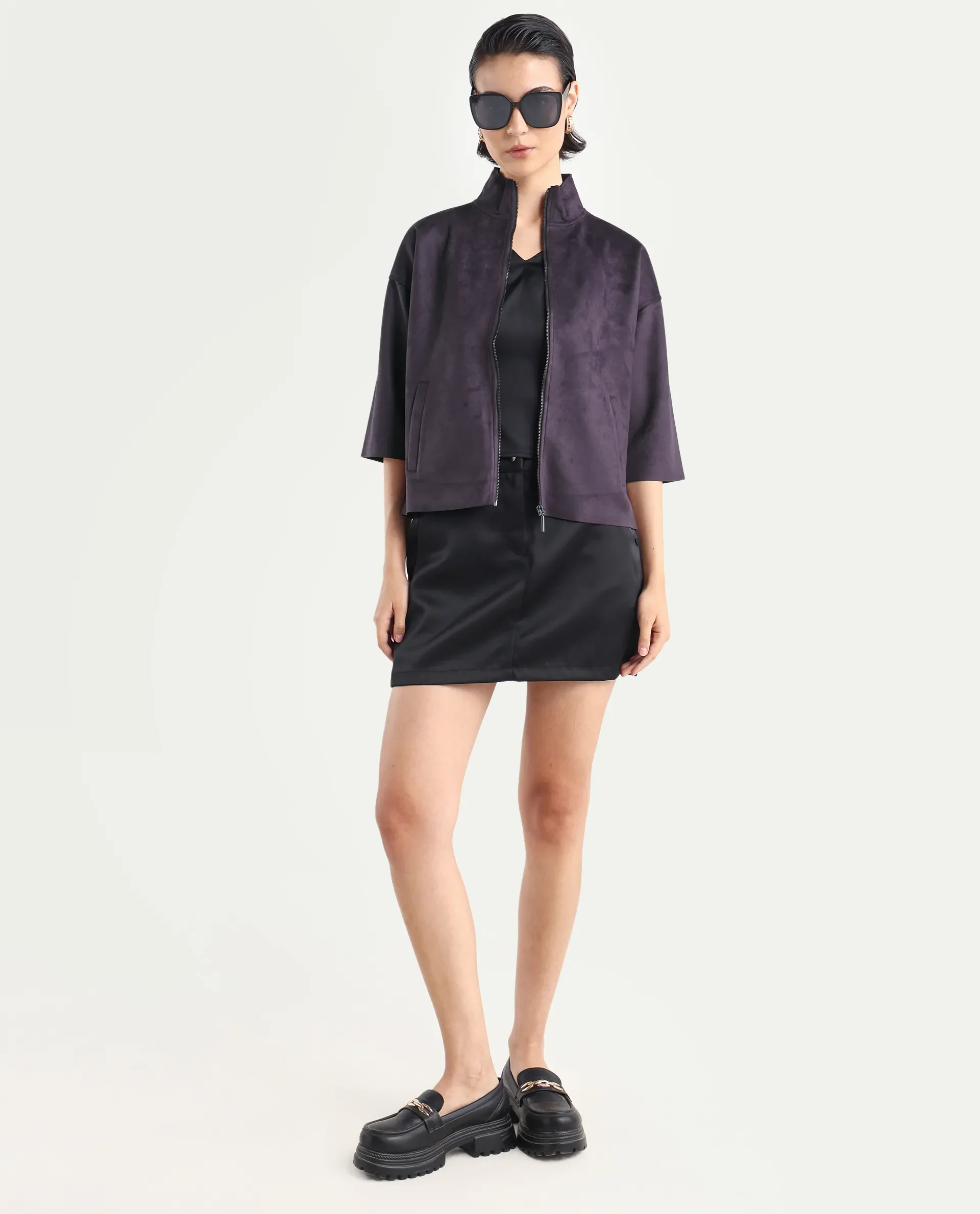 Rareism Women's Vasu-25 Purple Polyester Blend Crew Neck Regular Fit Jacket - Image 2