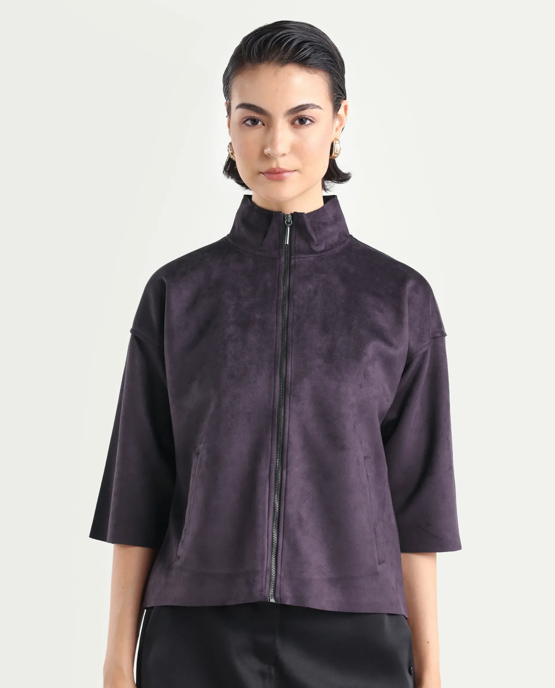 Rareism Women's Vasu-25 Purple Polyester Blend Crew Neck Regular Fit Jacket - Image 3