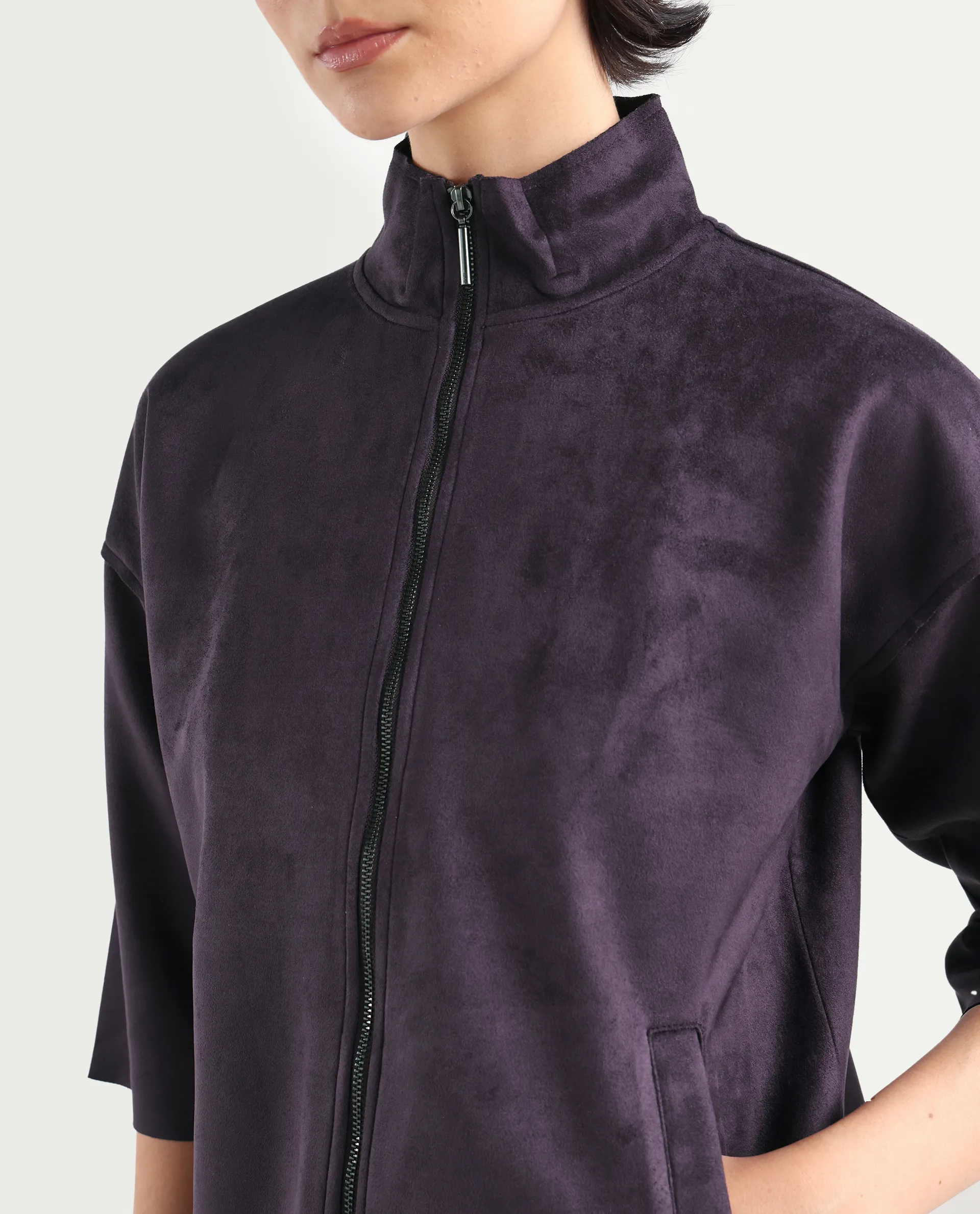 Rareism Women's Vasu-25 Purple Polyester Blend Crew Neck Regular Fit Jacket - Image 4