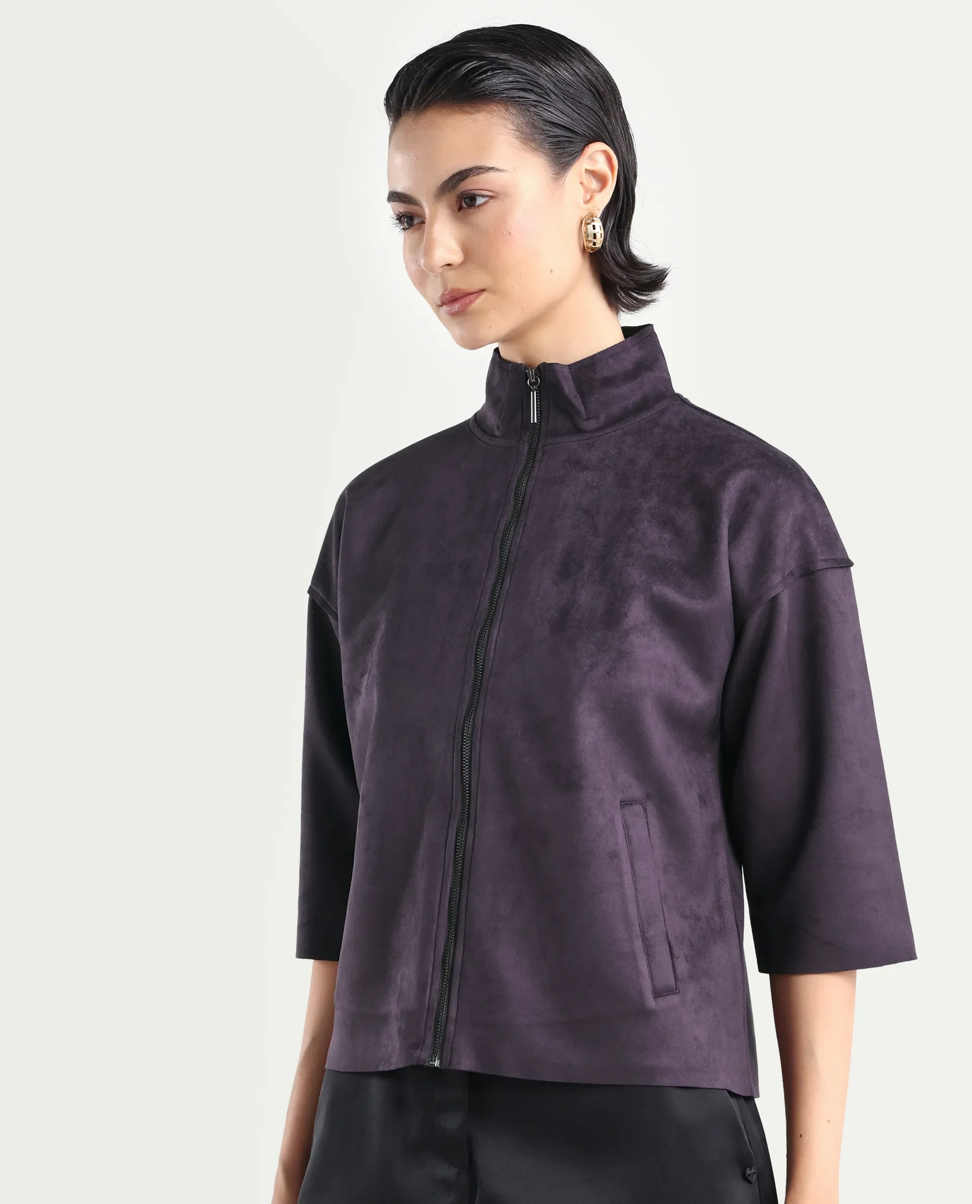 Rareism Women's Vasu-25 Purple Polyester Blend Crew Neck Regular Fit Jacket - Image 5