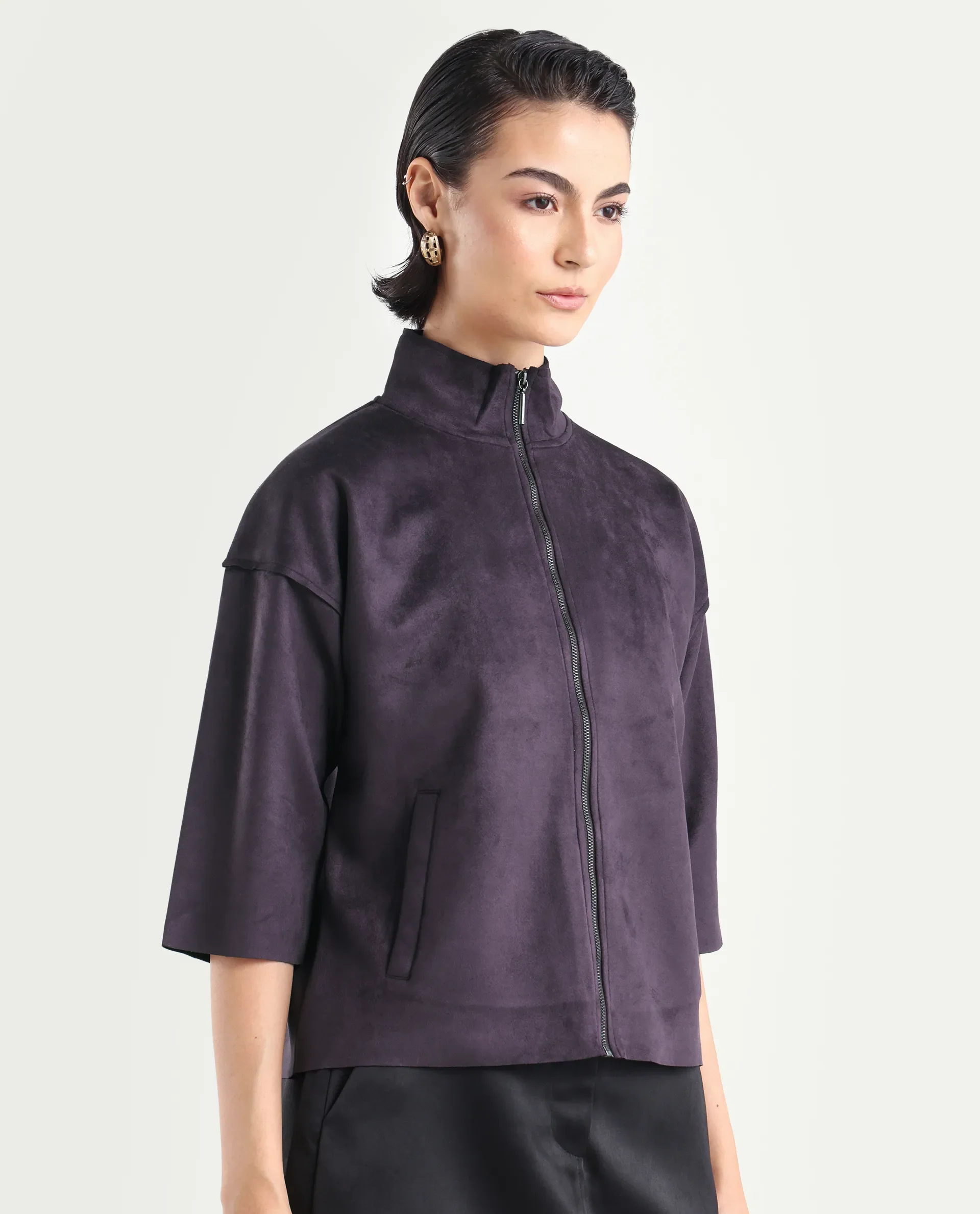 Rareism Women's Vasu-25 Purple Polyester Blend Crew Neck Regular Fit Jacket - Image 6