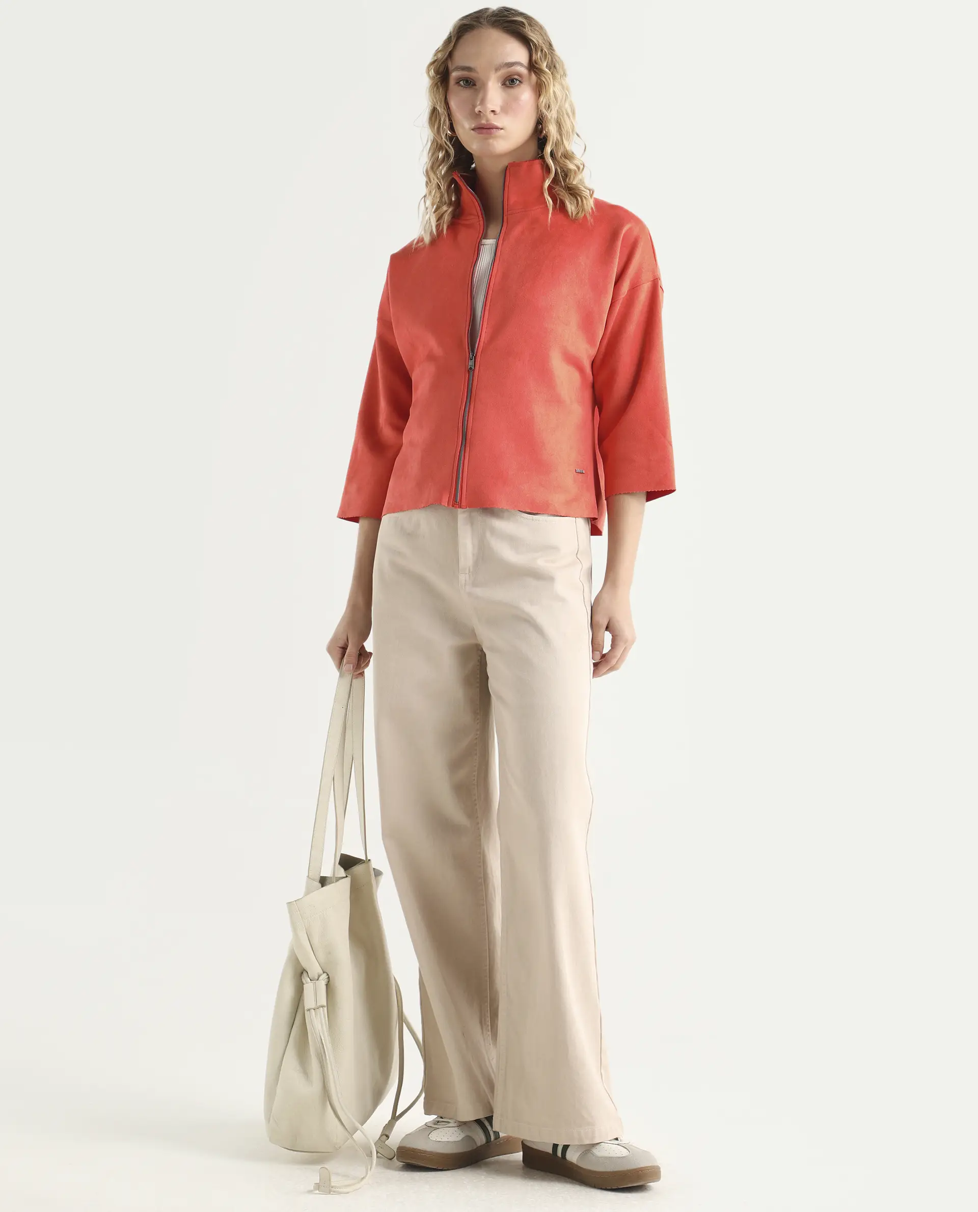 Rareism Women's Vasu Orange Polyester High Neck Plain Regular Fit Jacket - Image 2