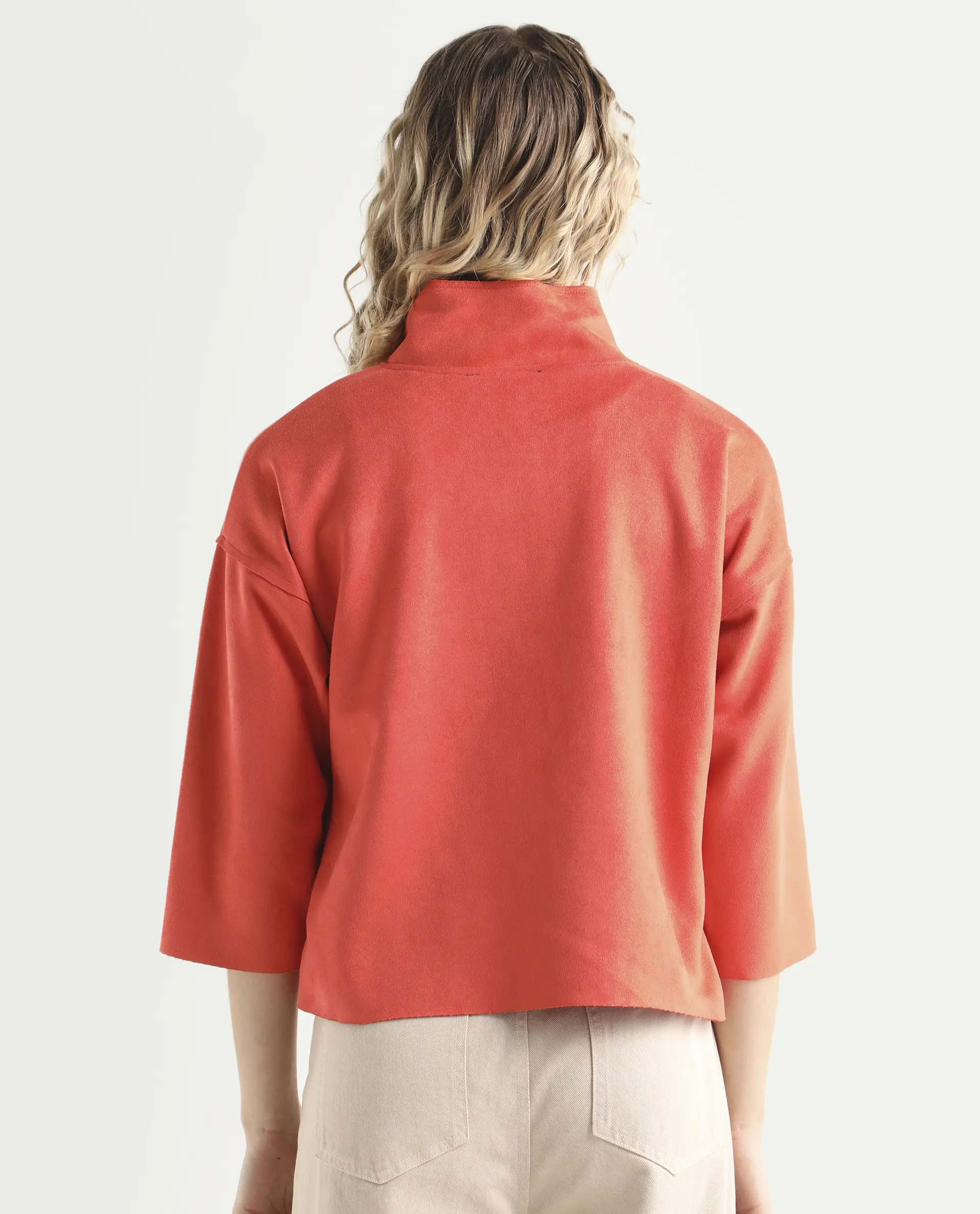 Rareism Women's Vasu Orange Polyester High Neck Plain Regular Fit Jacket - Image 7