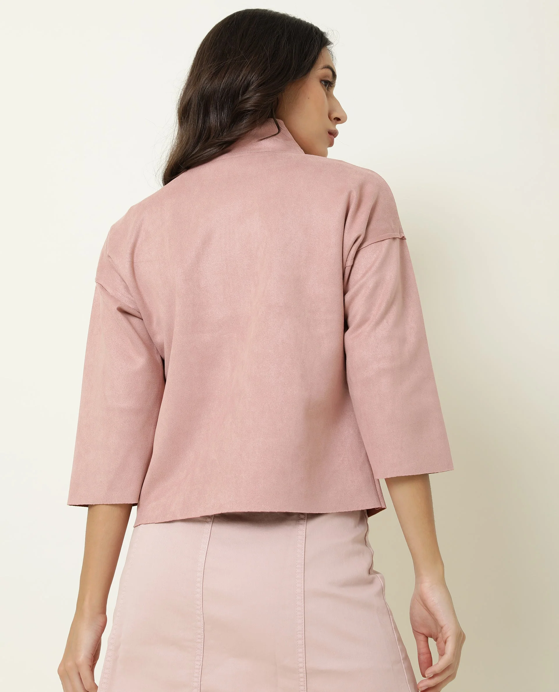 Rareism Women's Vasu Pink Polyester High Neck Plain Regular Fit Jacket - Image 5