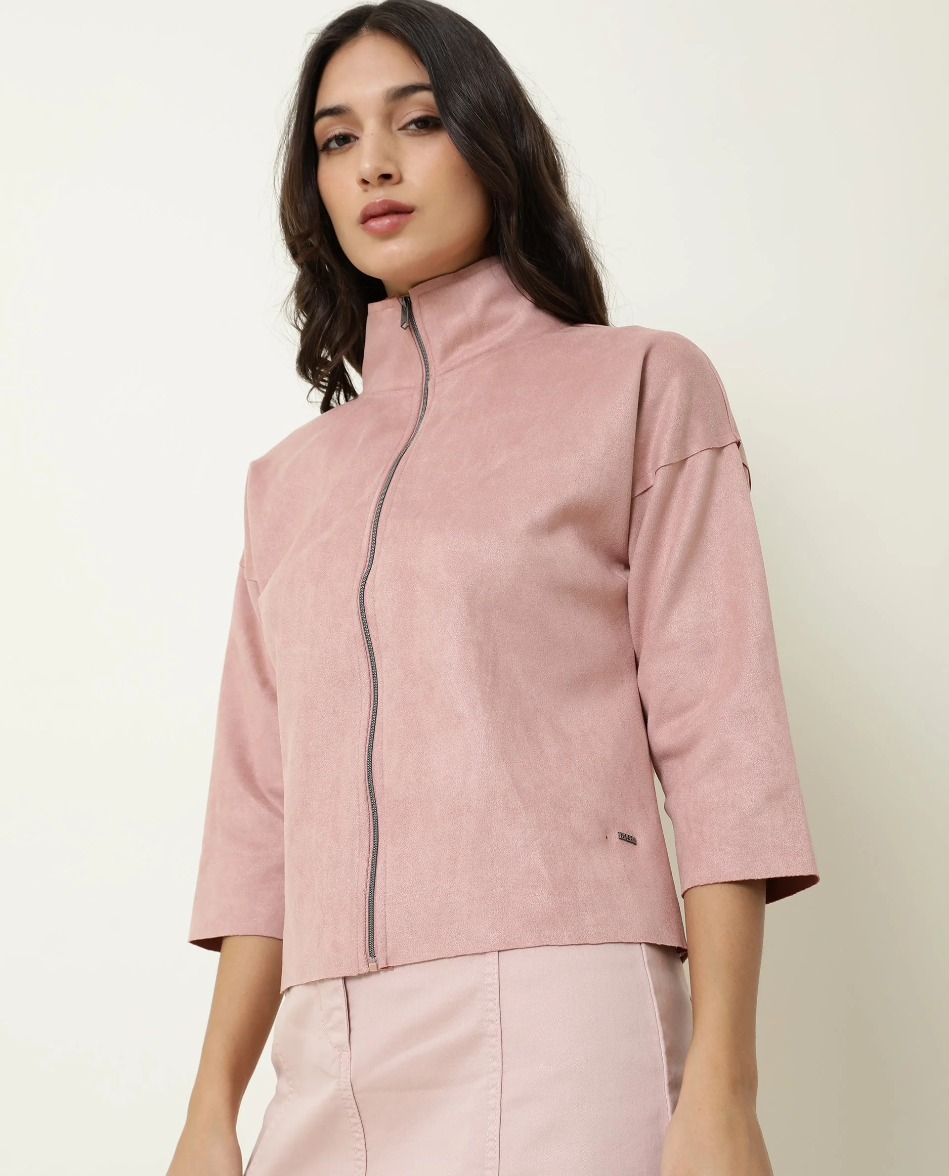 Rareism Women's Vasu Pink Polyester High Neck Plain Regular Fit Jacket - Image 6