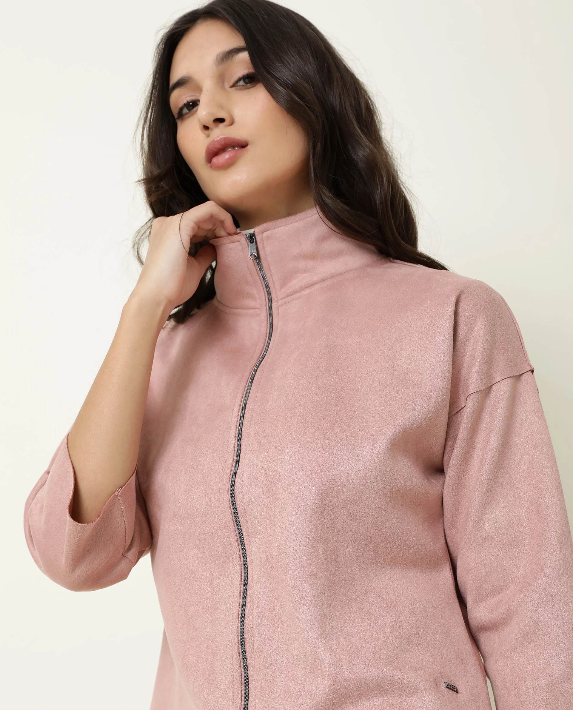 Rareism Women's Vasu Pink Polyester High Neck Plain Regular Fit Jacket - Image 7