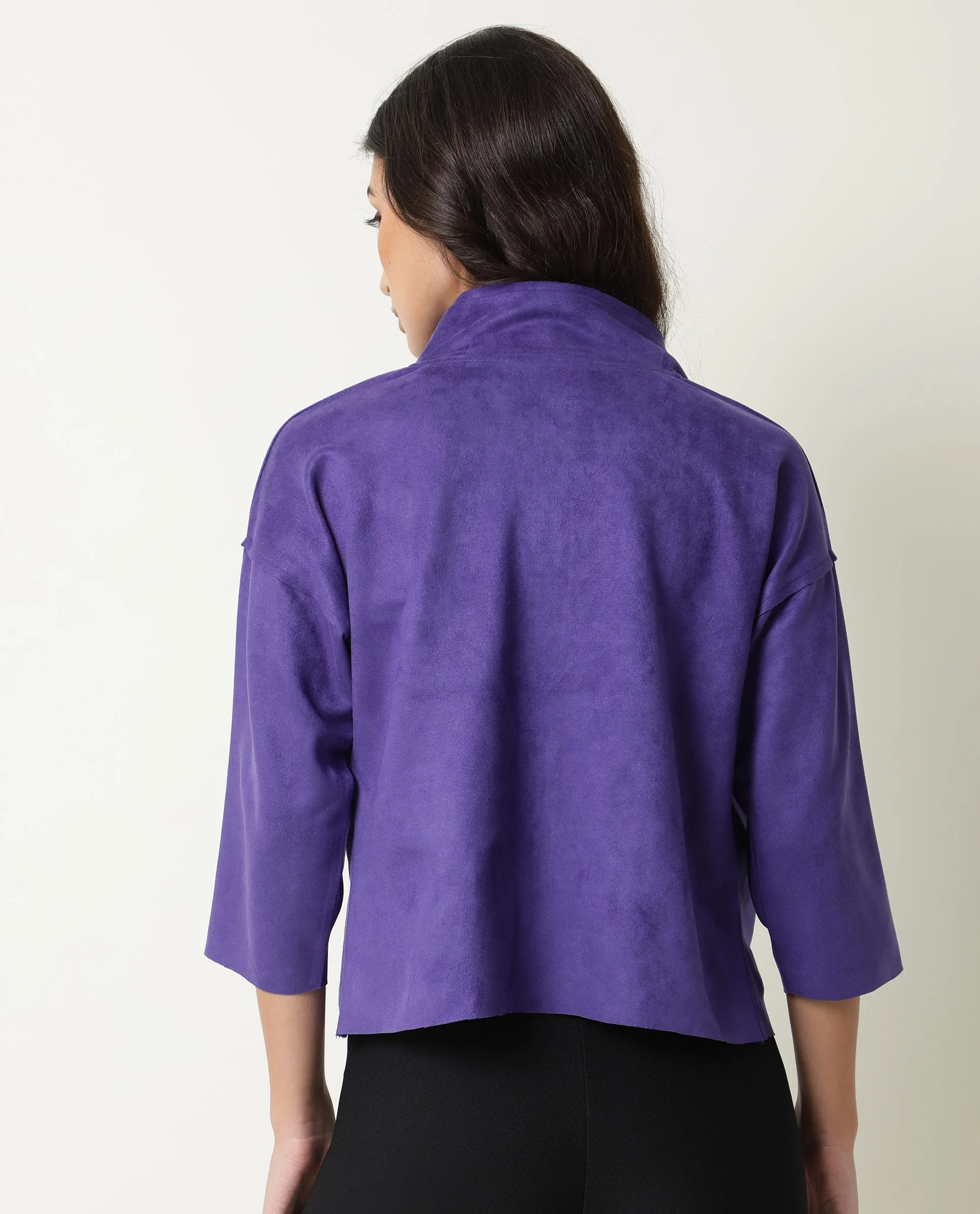 Rareism Women's Vasu Purple Polyester High Neck Plain Regular Fit Jacket - Image 11