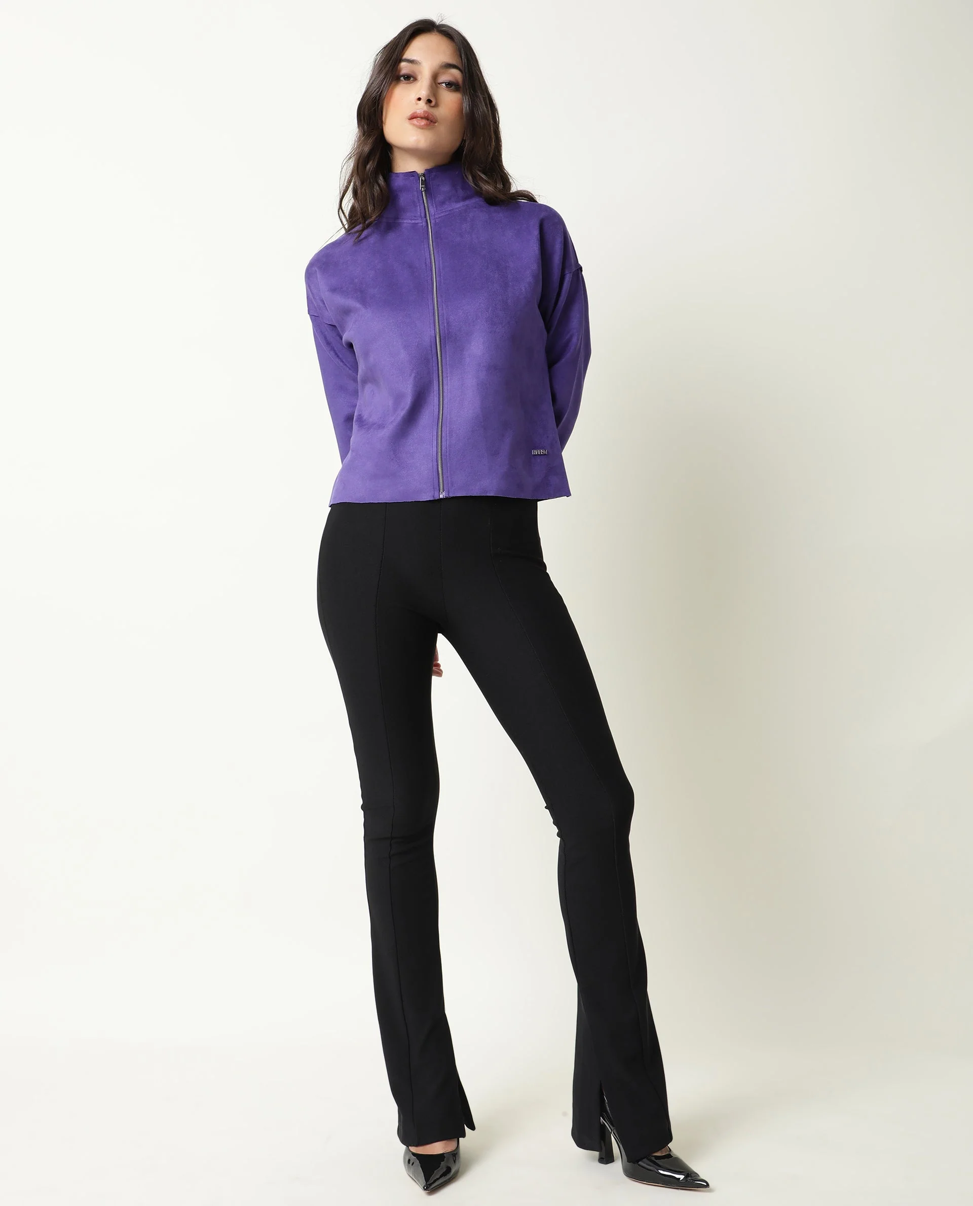 Rareism Women's Vasu Purple Polyester High Neck Plain Regular Fit Jacket - Image 3