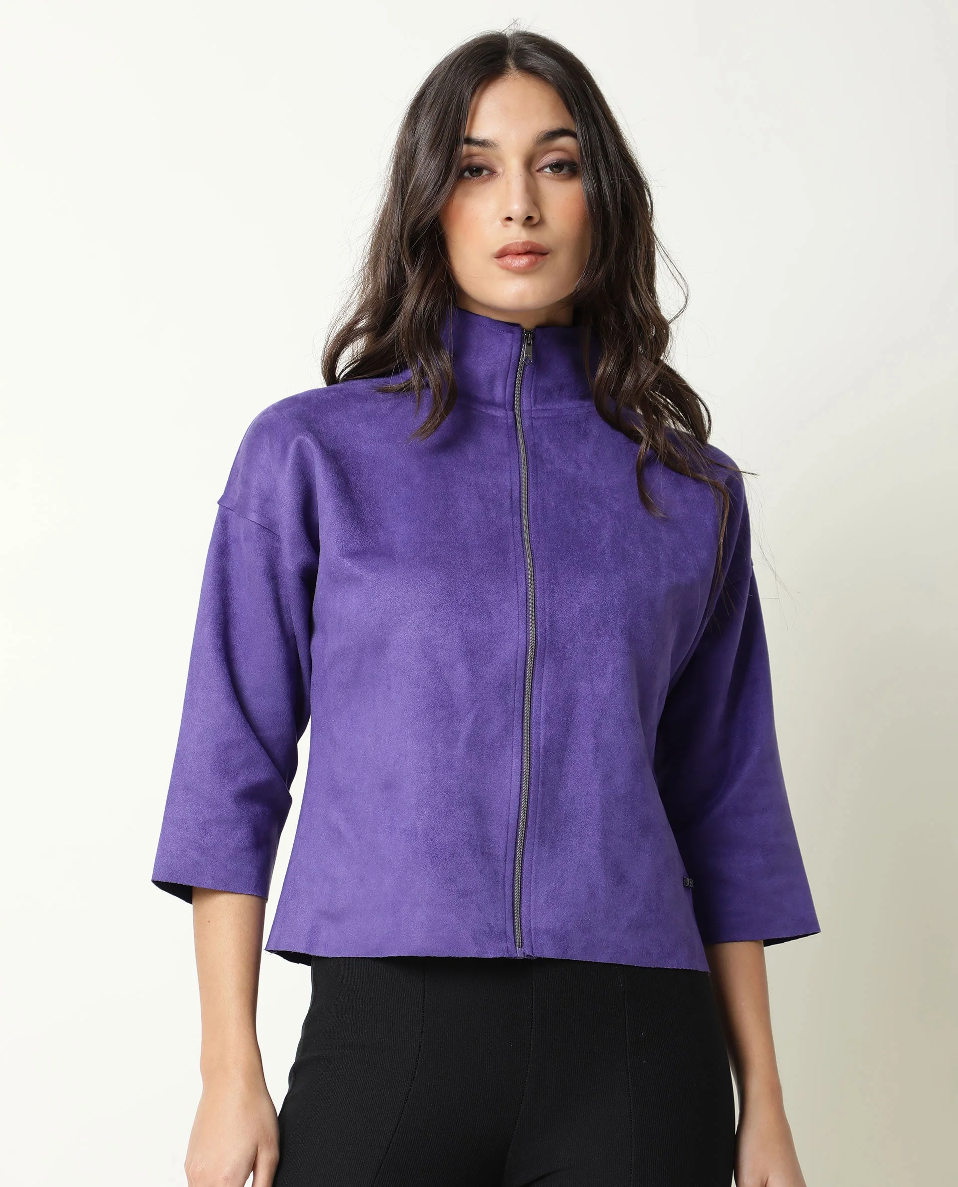 Rareism Women's Vasu Purple Polyester High Neck Plain Regular Fit Jacket - Image 5
