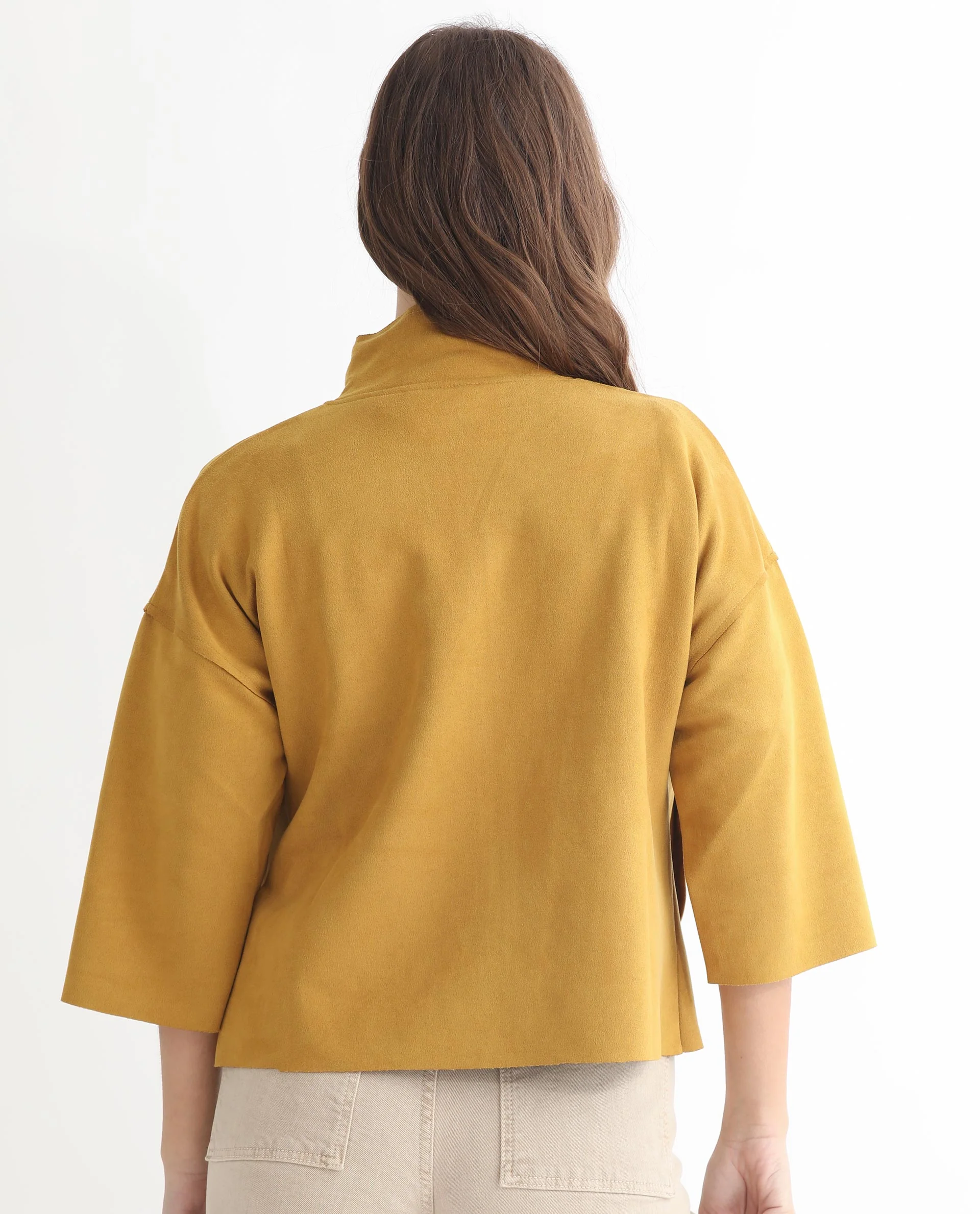 Rareism Women's Vasu 1 Mustard Suede Mandarin Collar Plain Regular Fit Jacket - Image 14