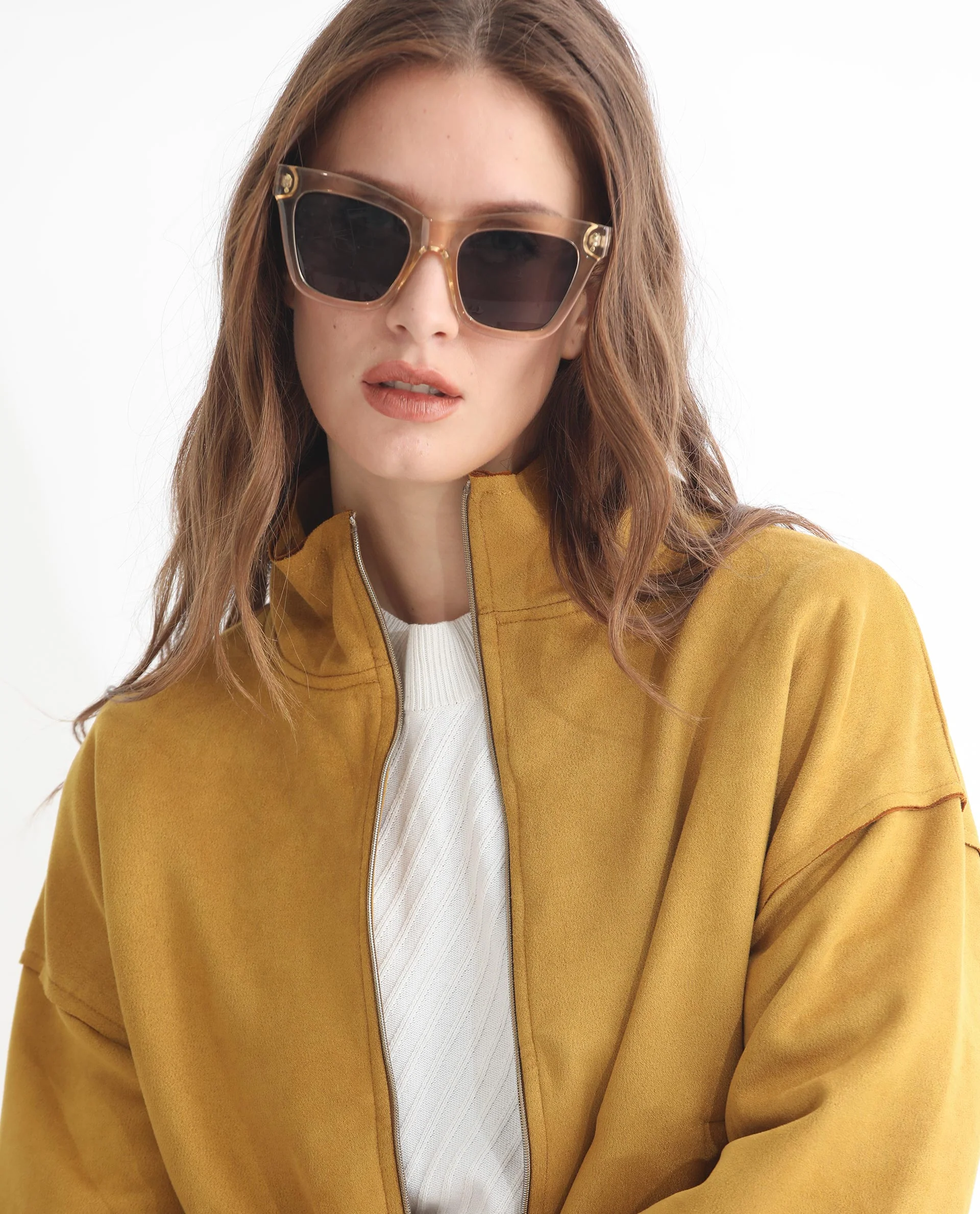 Rareism Women's Vasu 1 Mustard Suede Mandarin Collar Plain Regular Fit Jacket - Image 5