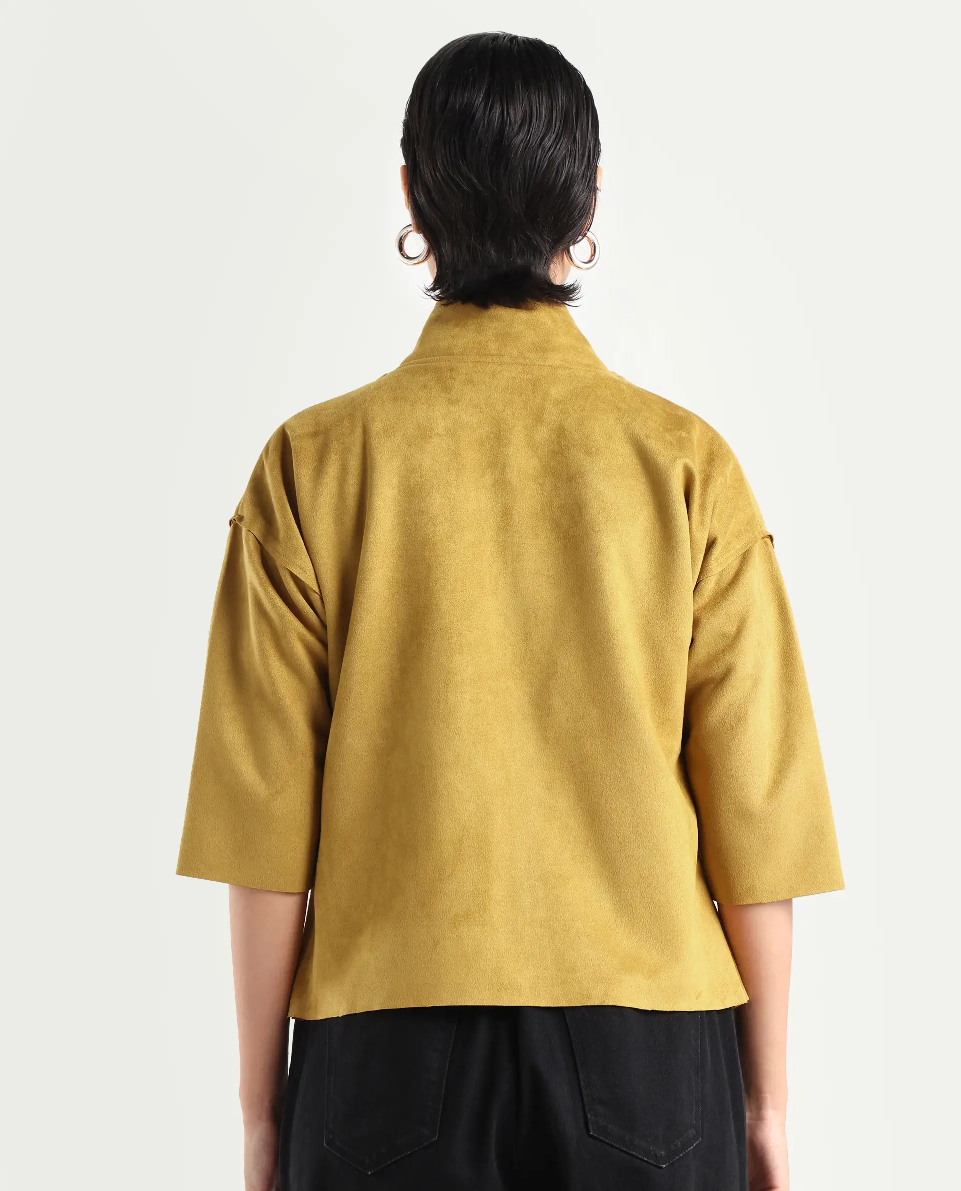Rareism Women's Vasu 2 Mustard Suede Stand Collar Plain Boxy Fit Jacket - Image 7