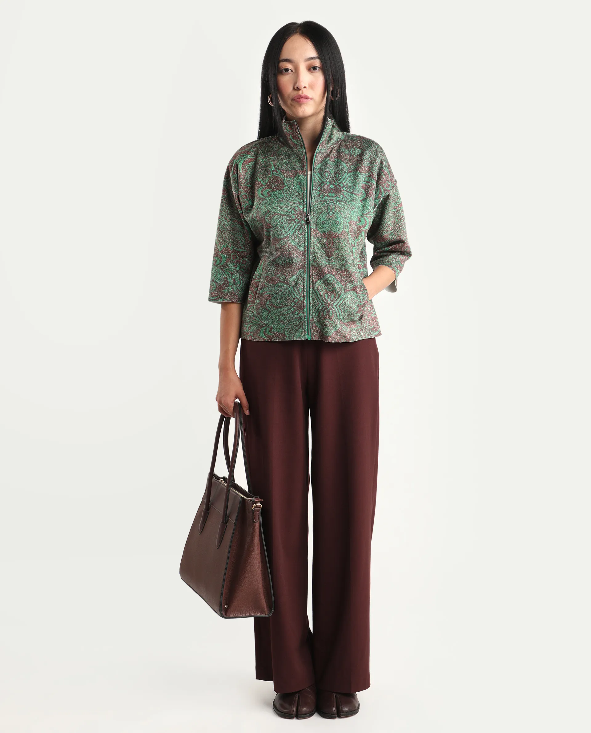 Rareism Women's Vasy Multi Suede Stand Collar Floral Print Boxy Fit Jacket - Image 2