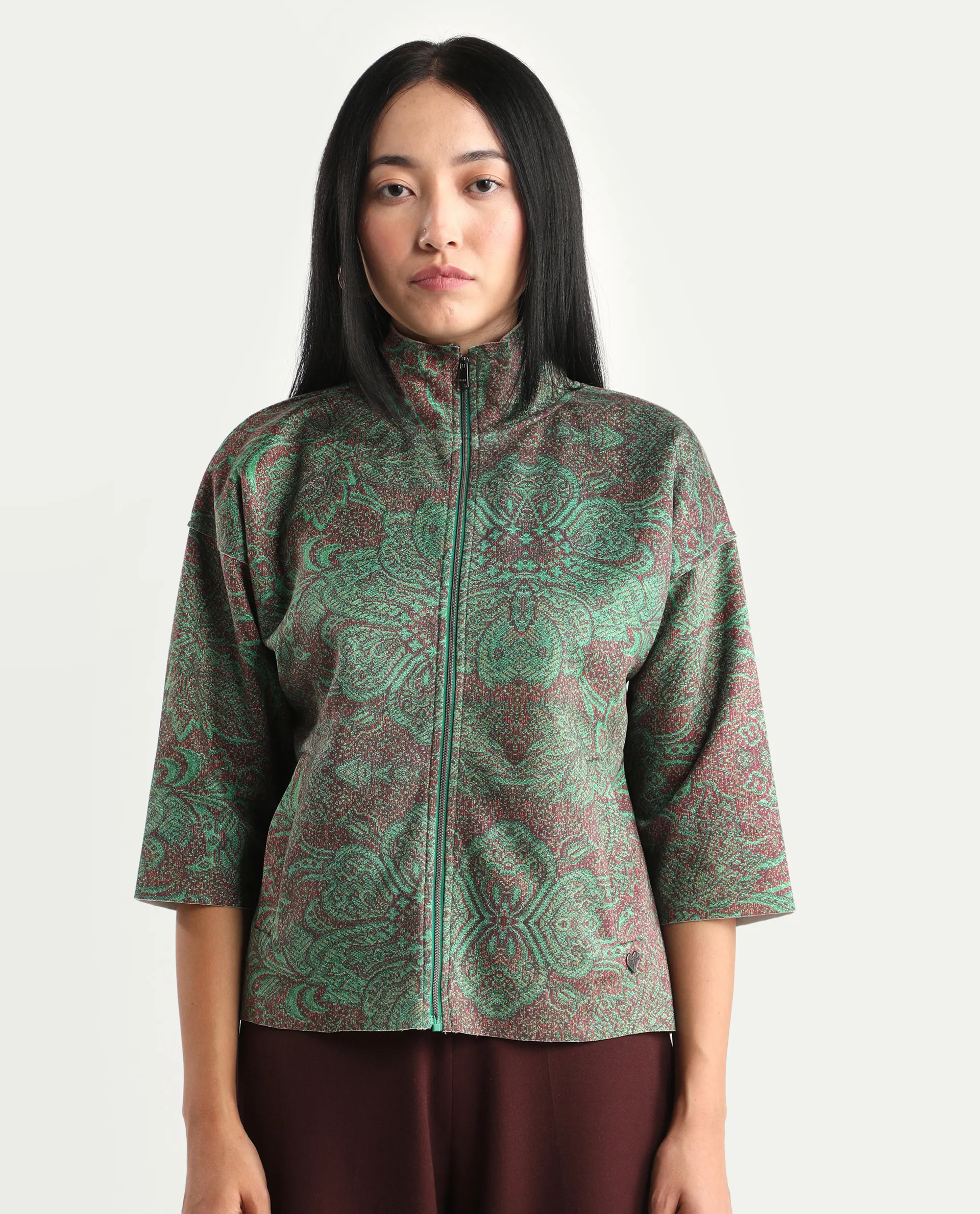 Rareism Women's Vasy Multi Suede Stand Collar Floral Print Boxy Fit Jacket - Image 3