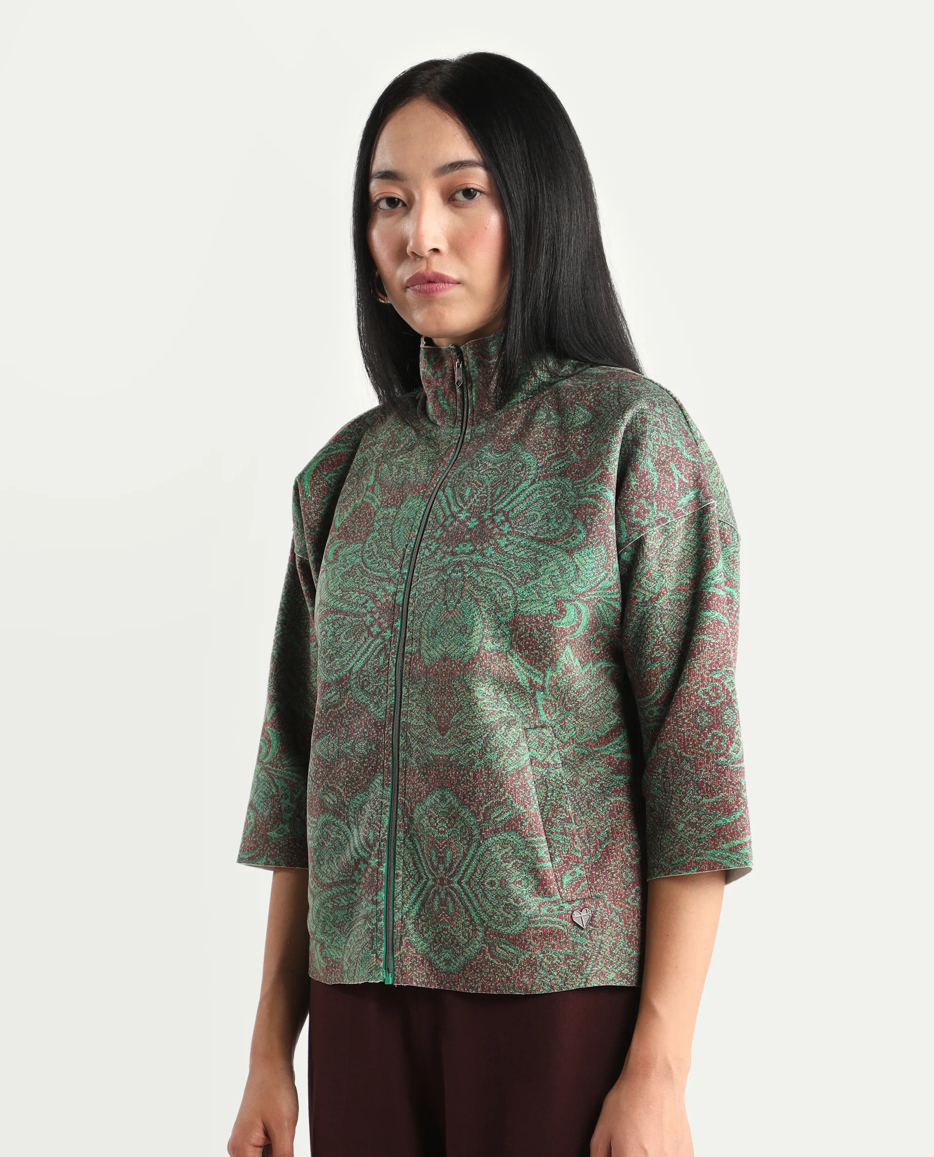 Rareism Women's Vasy Multi Suede Stand Collar Floral Print Boxy Fit Jacket - Image 5