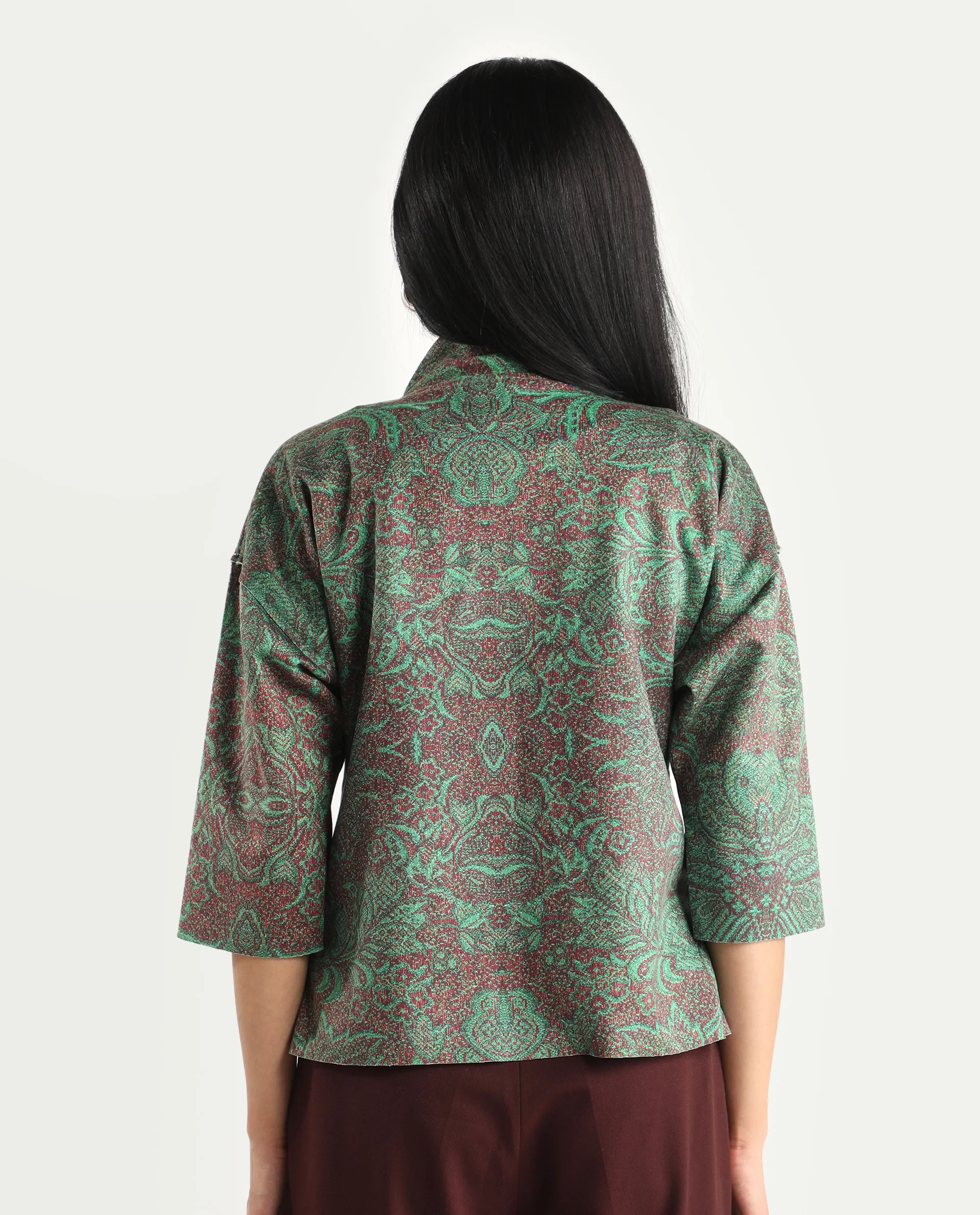 Rareism Women's Vasy Multi Suede Stand Collar Floral Print Boxy Fit Jacket - Image 7