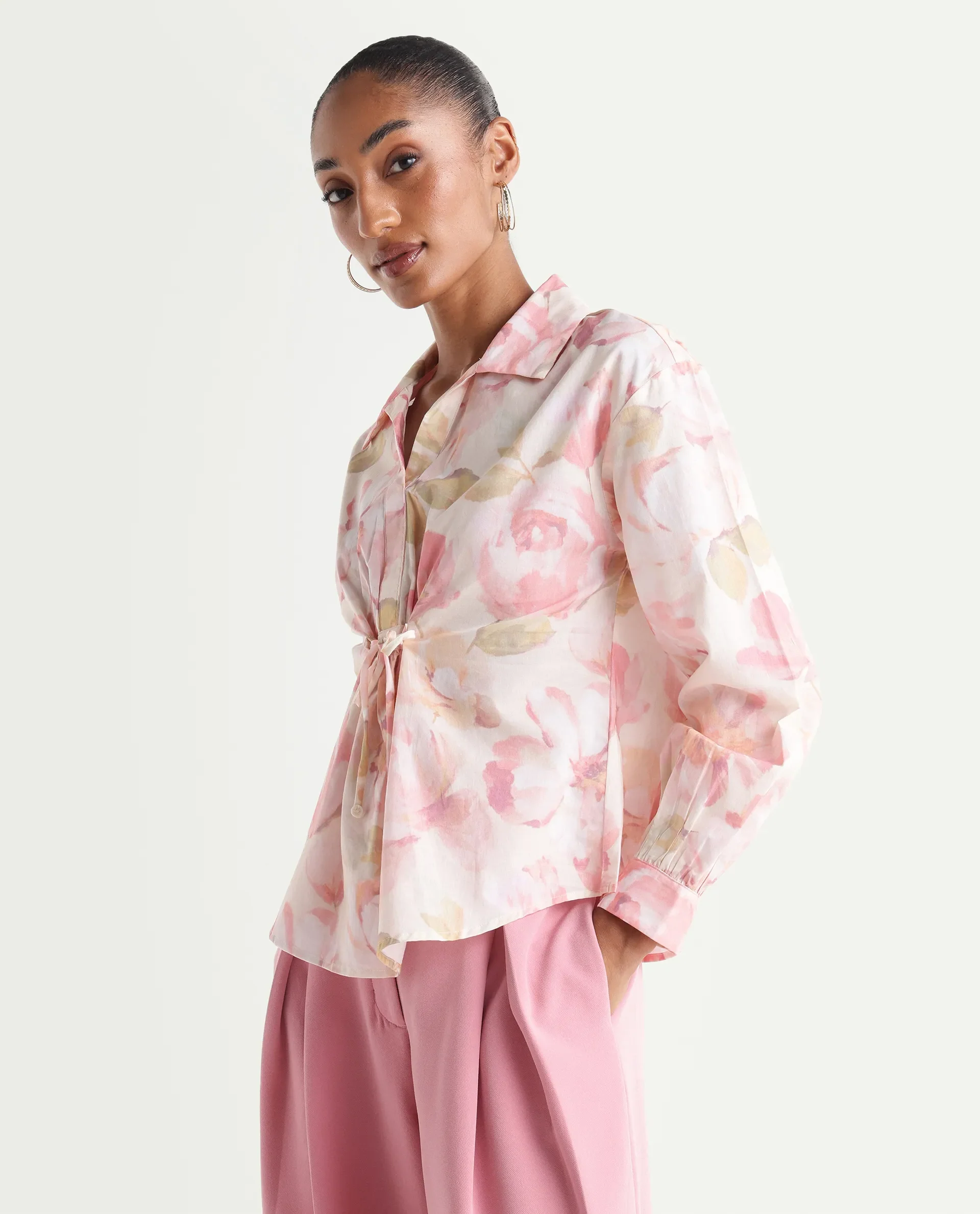 Rareism Women's Vatia Light Multi Cotton Spread Collar Relaxed Floral Print Top - Image 2