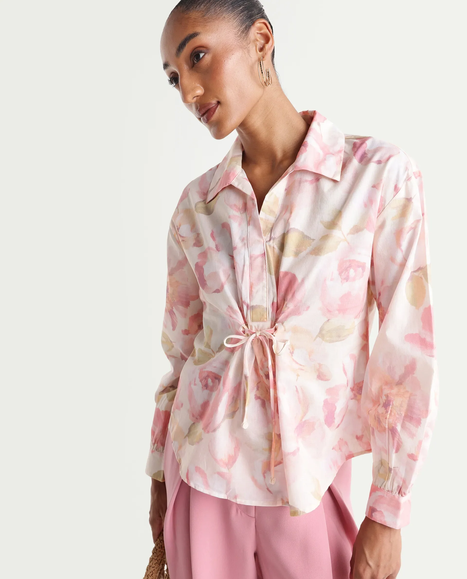 Rareism Women's Vatia Light Multi Cotton Spread Collar Relaxed Floral Print Top - Image 5