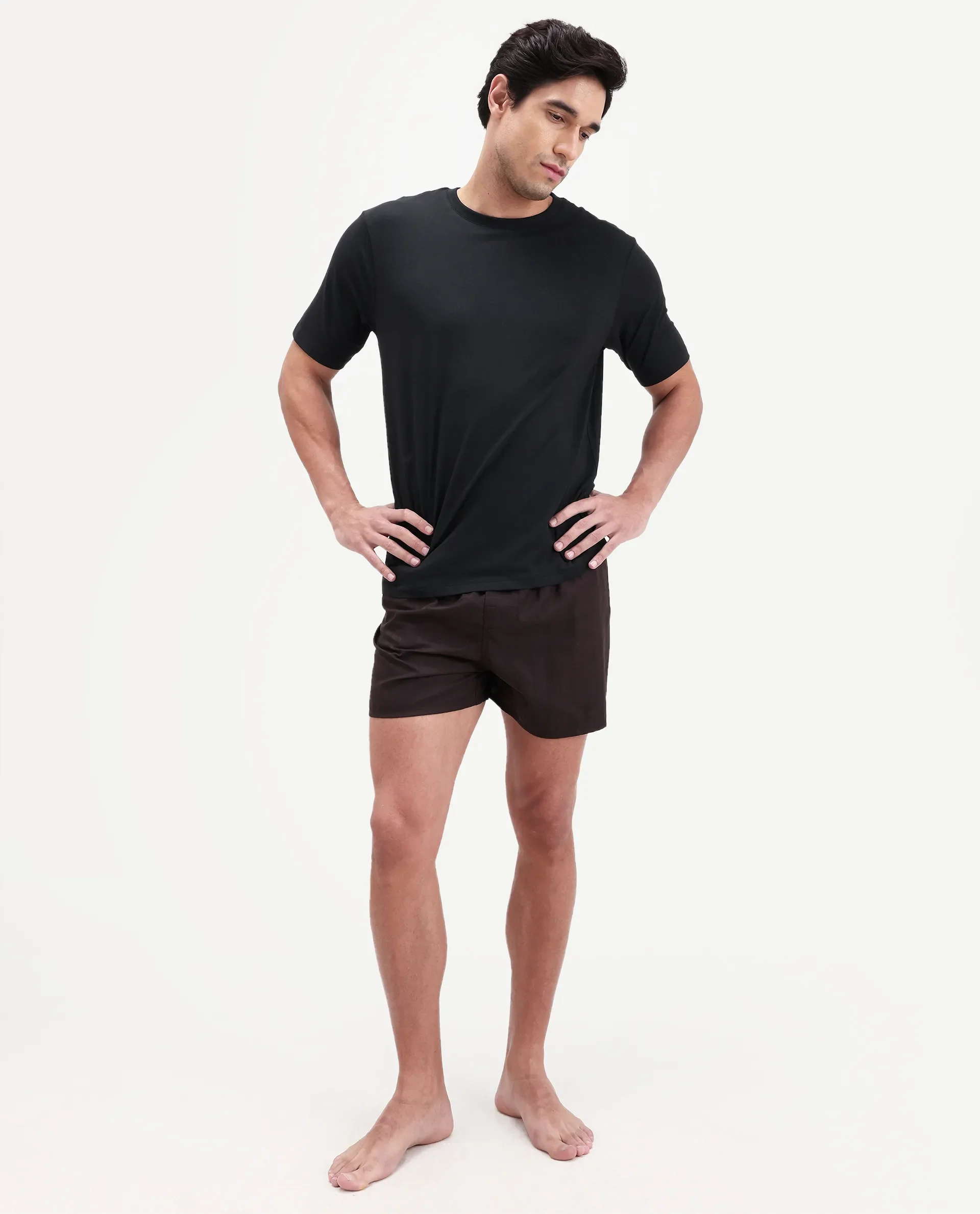Rare Rabbit Men's Vaux Black Cotton Modal Spandex Half Sleeve Regular Fit Plain T-Shirt - Image 3