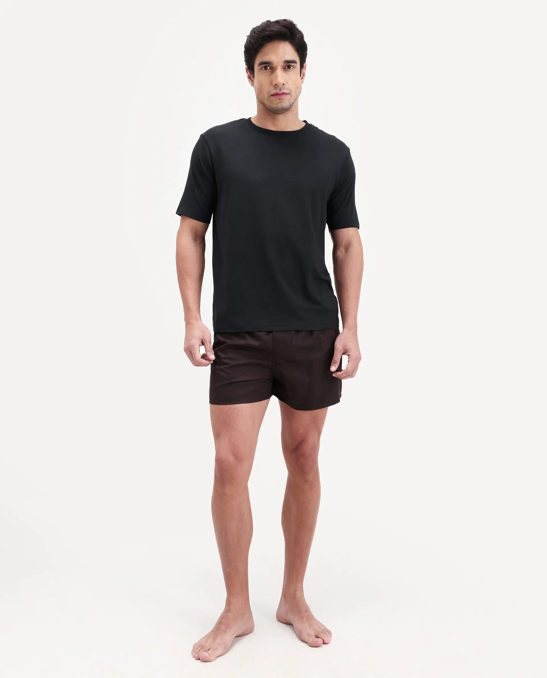 Rare Rabbit Men's Vaux Black Cotton Modal Spandex Half Sleeve Regular Fit Plain T-Shirt - Image 7