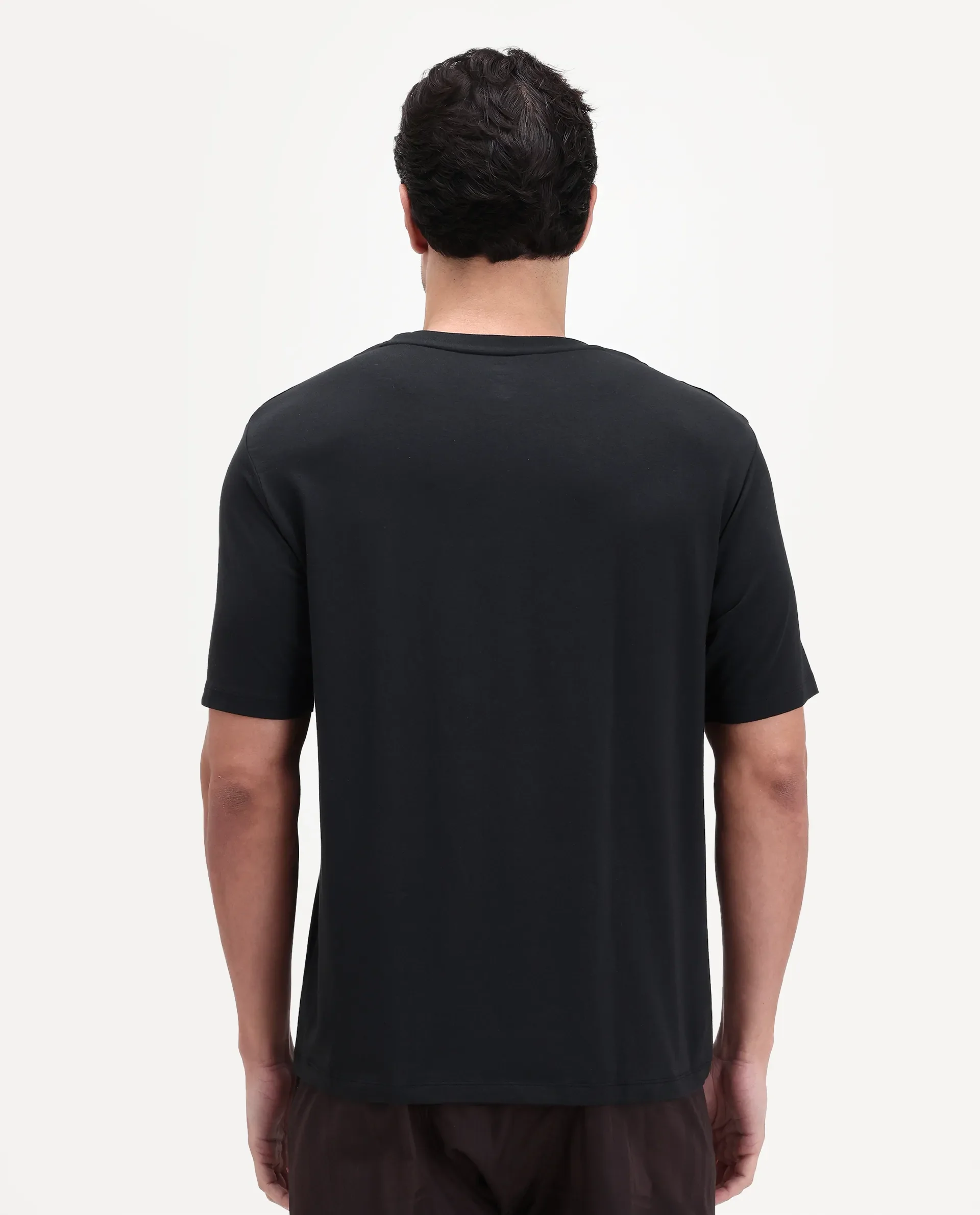 Rare Rabbit Men's Vaux Black Cotton Modal Spandex Half Sleeve Regular Fit Plain T-Shirt - Image 8