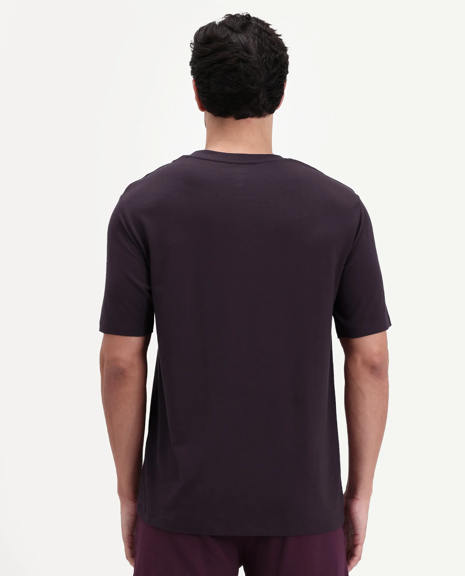 Rare Rabbit Men's Vaux Maroon Cotton Modal Spandex Half Sleeve Regular Fit Plain T-Shirt - Image 8