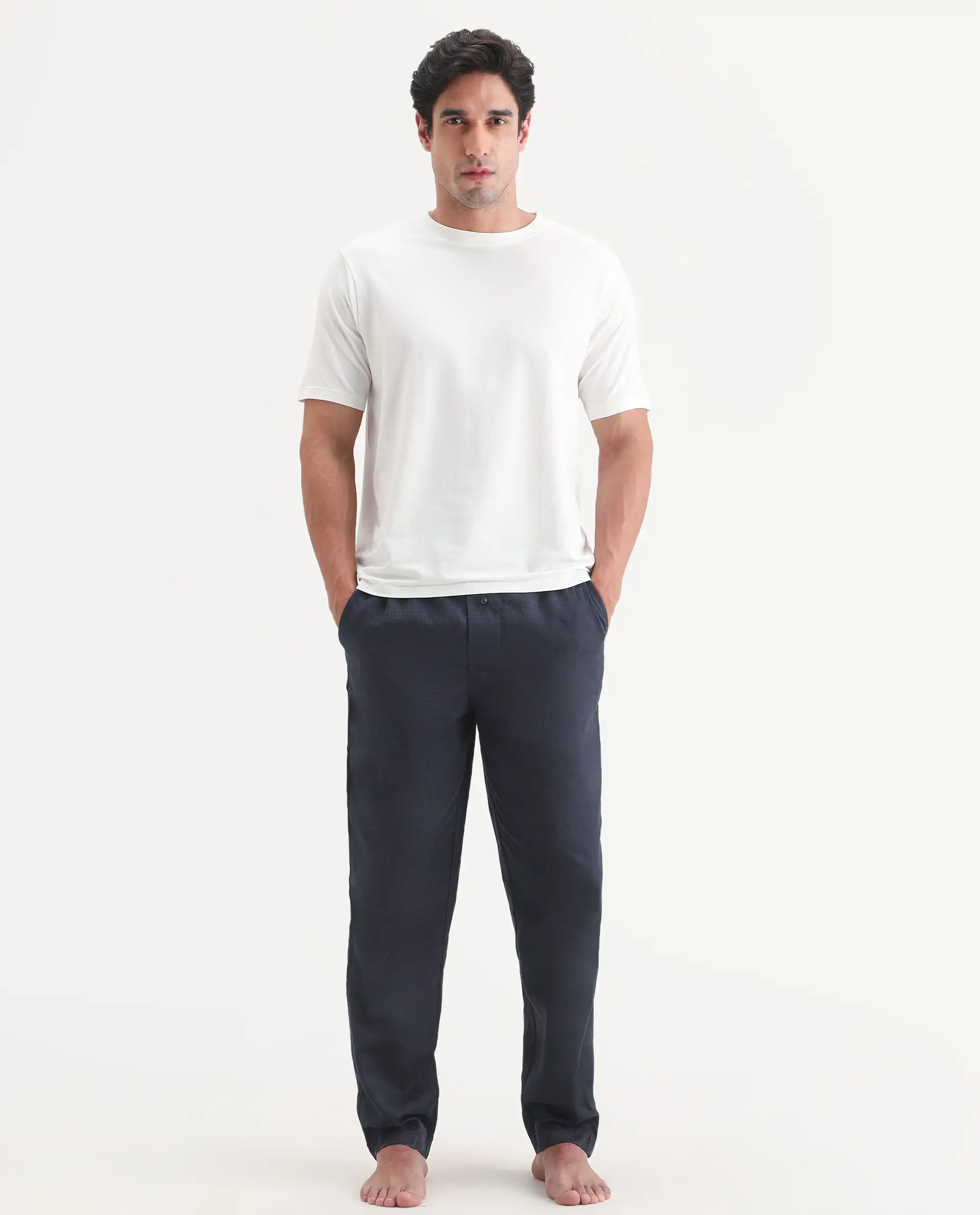 Rare Rabbit Men's Vaux Off White Cotton Modal Spandex Fabric Half Sleeve Regular Fit Plain T-Shirt - Image 3