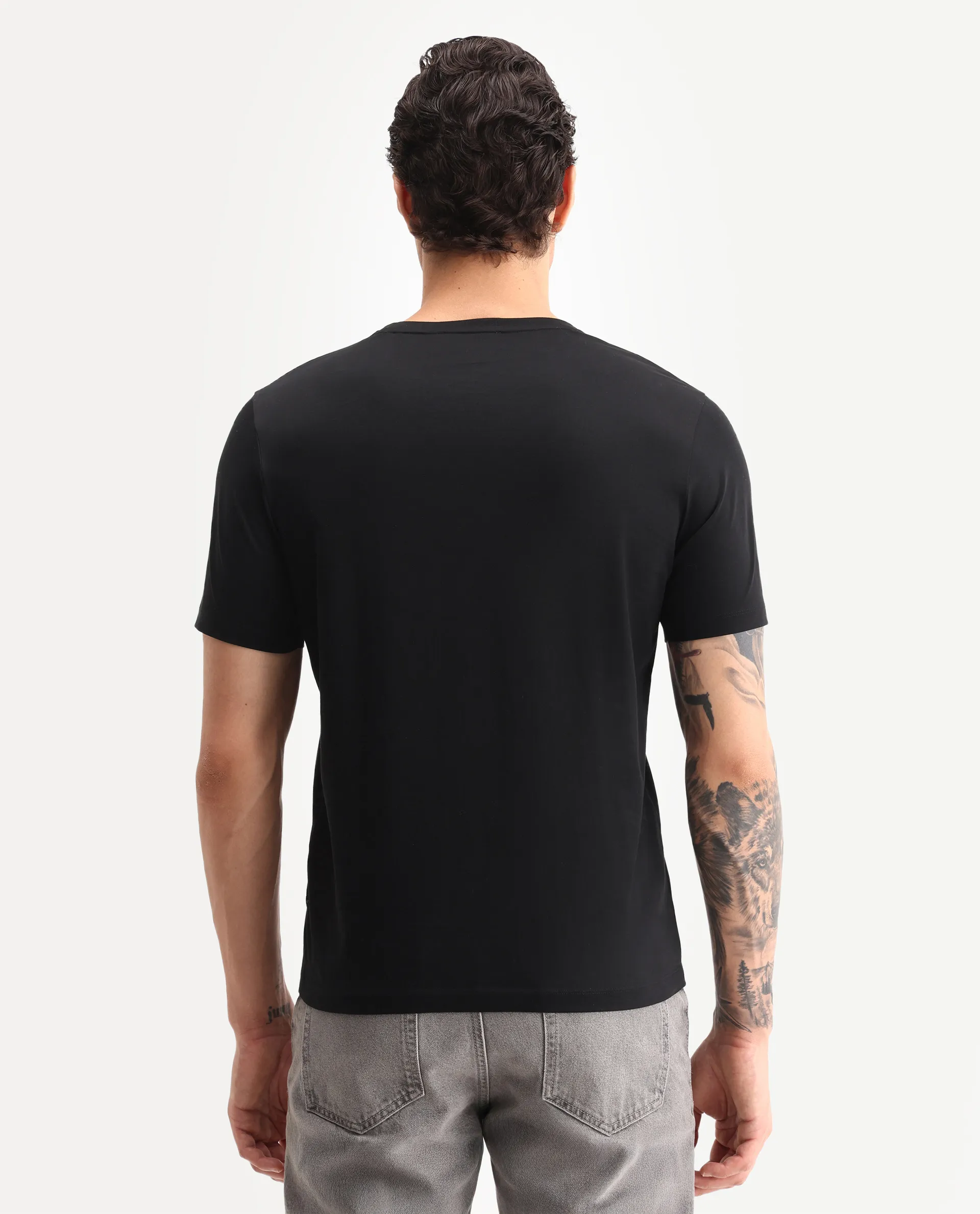 Rare Rabbit Men's Vavo Black Cotton Fabric Half Sleeve Crew Neck Regular Fit Graphic Print T-Shirt - Image 7