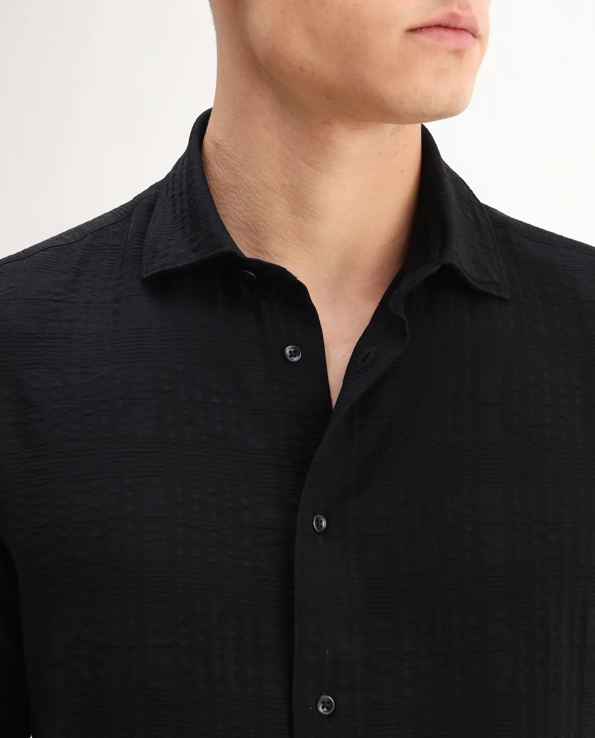 Rare Rabbit Men's Vaxo Black Viscose Blend Checked Print Regular Fit Full Sleeve Collared Shirt - Image 3