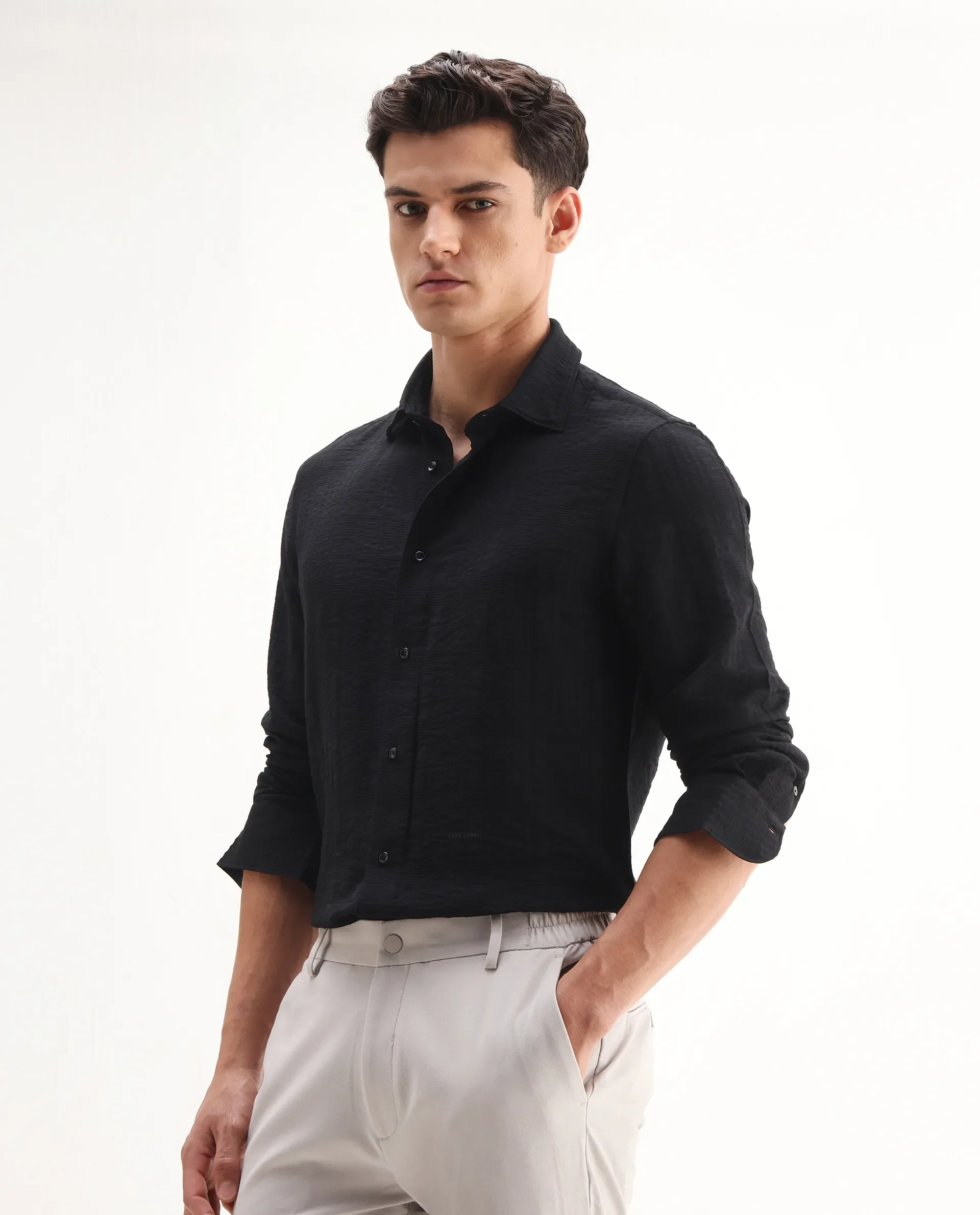 Rare Rabbit Men's Vaxo Black Viscose Blend Checked Print Regular Fit Full Sleeve Collared Shirt - Image 6