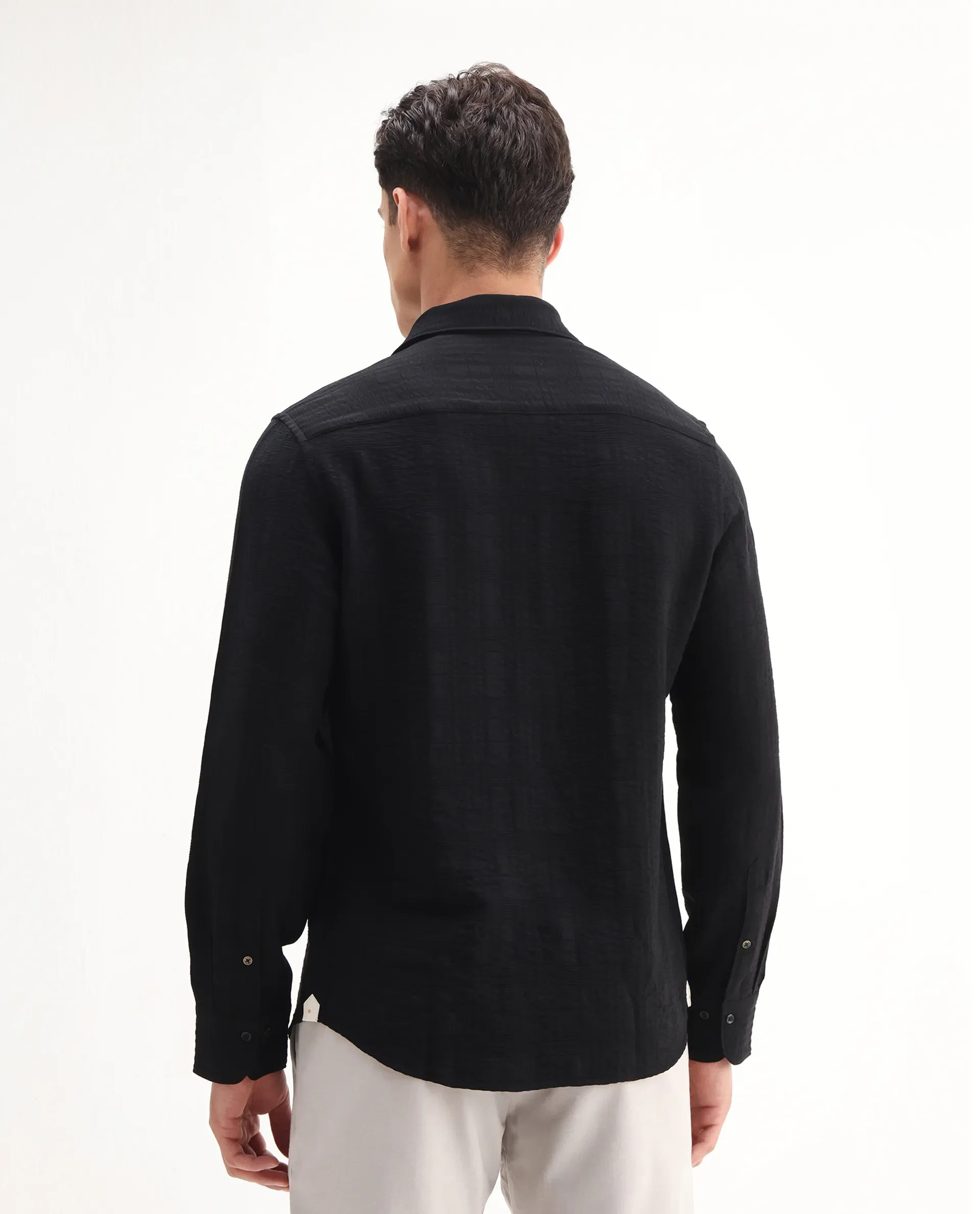 Rare Rabbit Men's Vaxo Black Viscose Blend Checked Print Regular Fit Full Sleeve Collared Shirt - Image 7