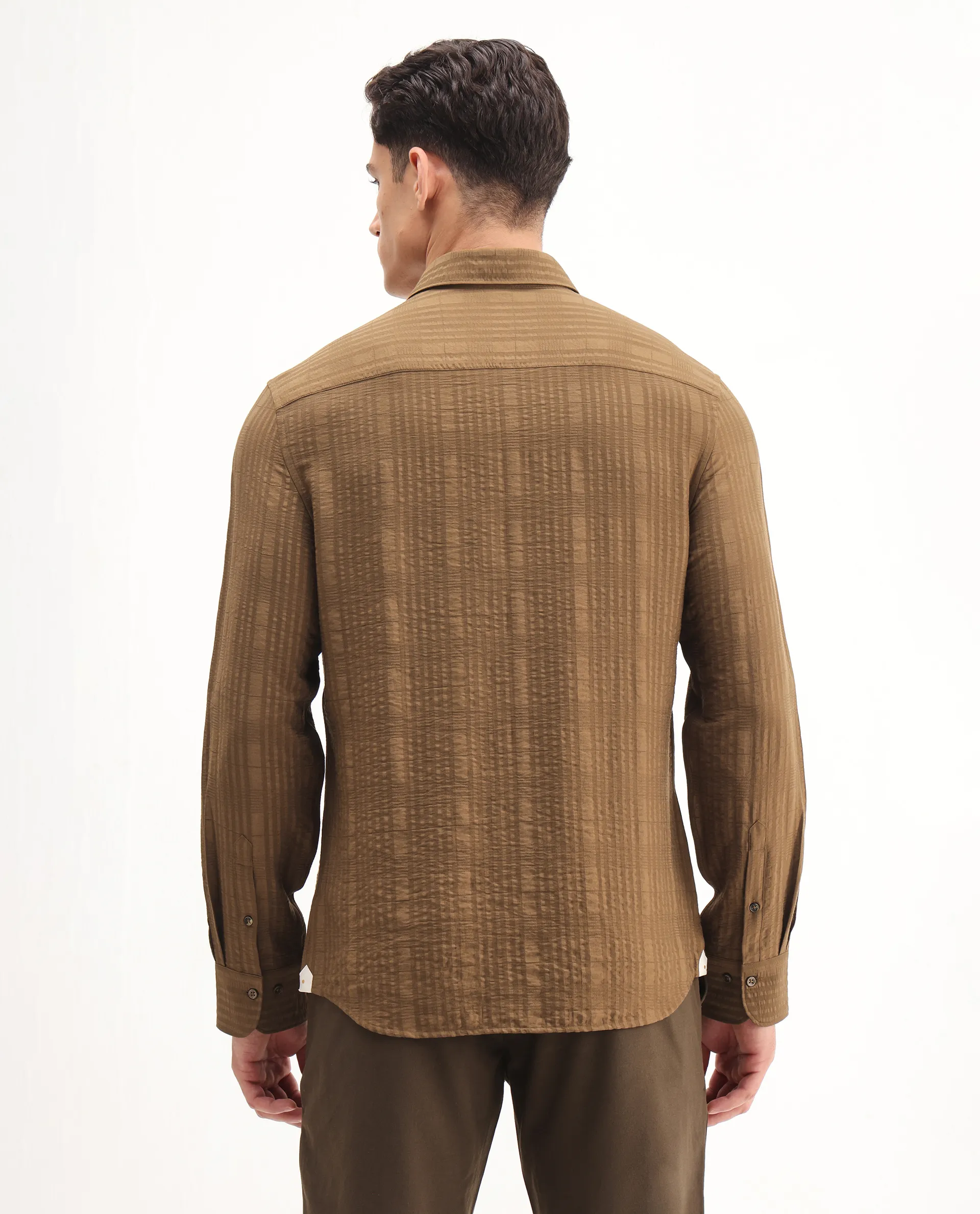 Rare Rabbit Men's Vaxo Dusky Mustard Viscose Blend Checked Print Regular Fit Full Sleeve Collared Shirt - Image 7