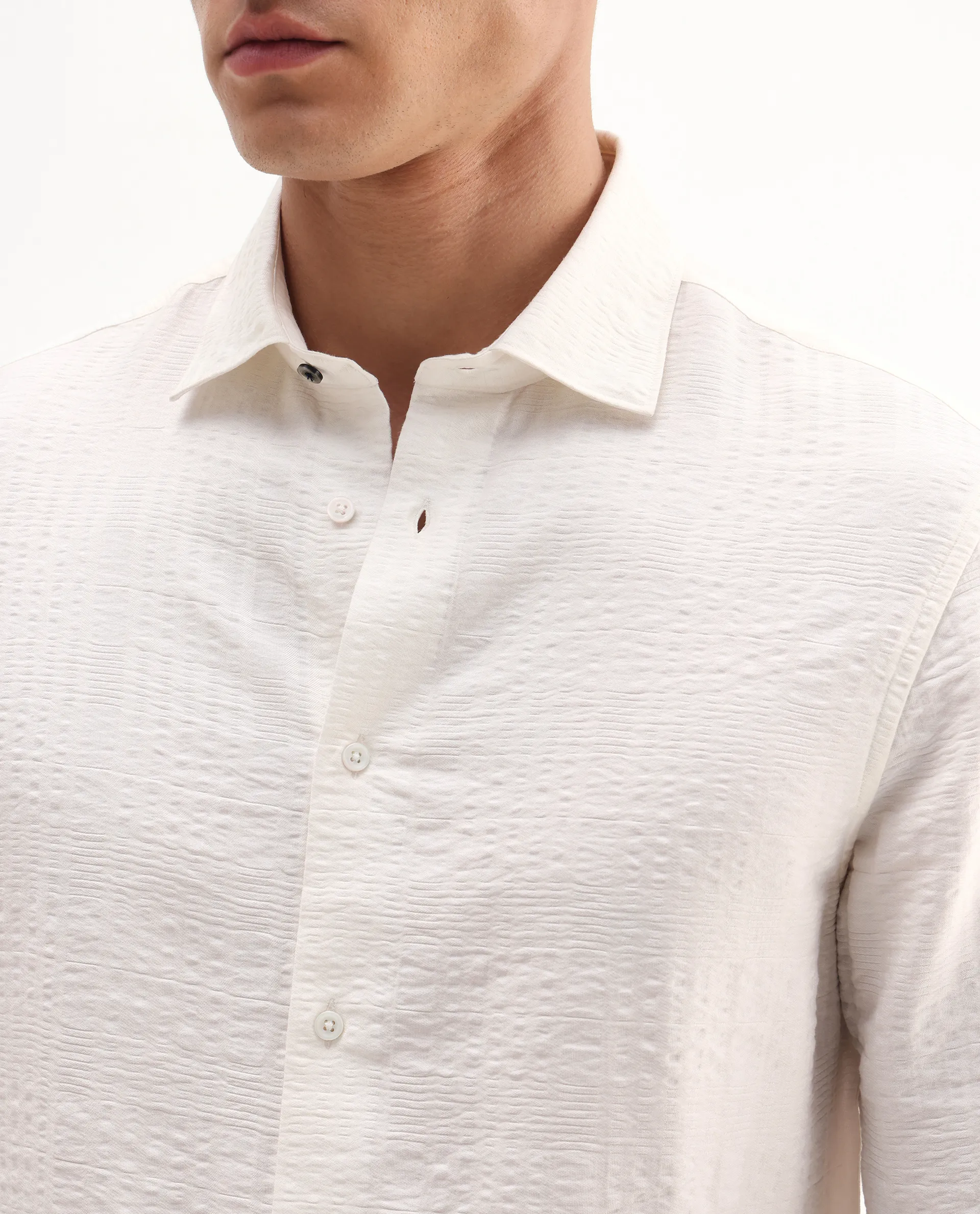 Rare Rabbit Men's Vaxo Off White Viscose Blend Checked Print Regular Fit Full Sleeve Collared Shirt - Image 3