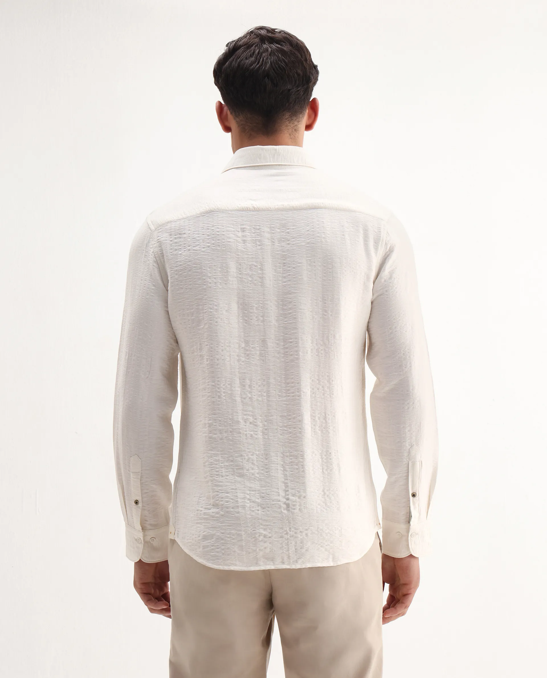 Rare Rabbit Men's Vaxo Off White Viscose Blend Checked Print Regular Fit Full Sleeve Collared Shirt - Image 6