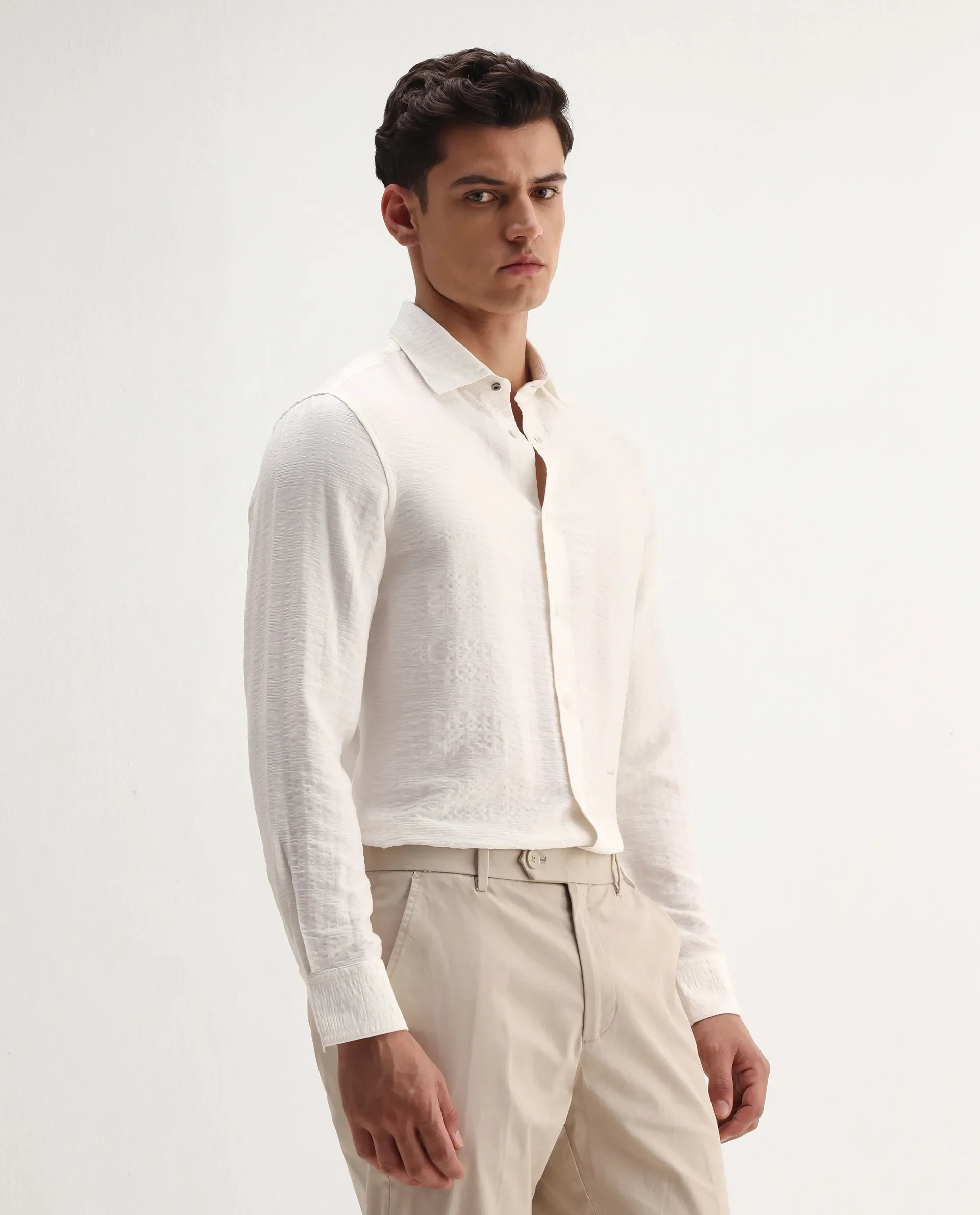 Rare Rabbit Men's Vaxo Off White Viscose Blend Checked Print Regular Fit Full Sleeve Collared Shirt - Image 7