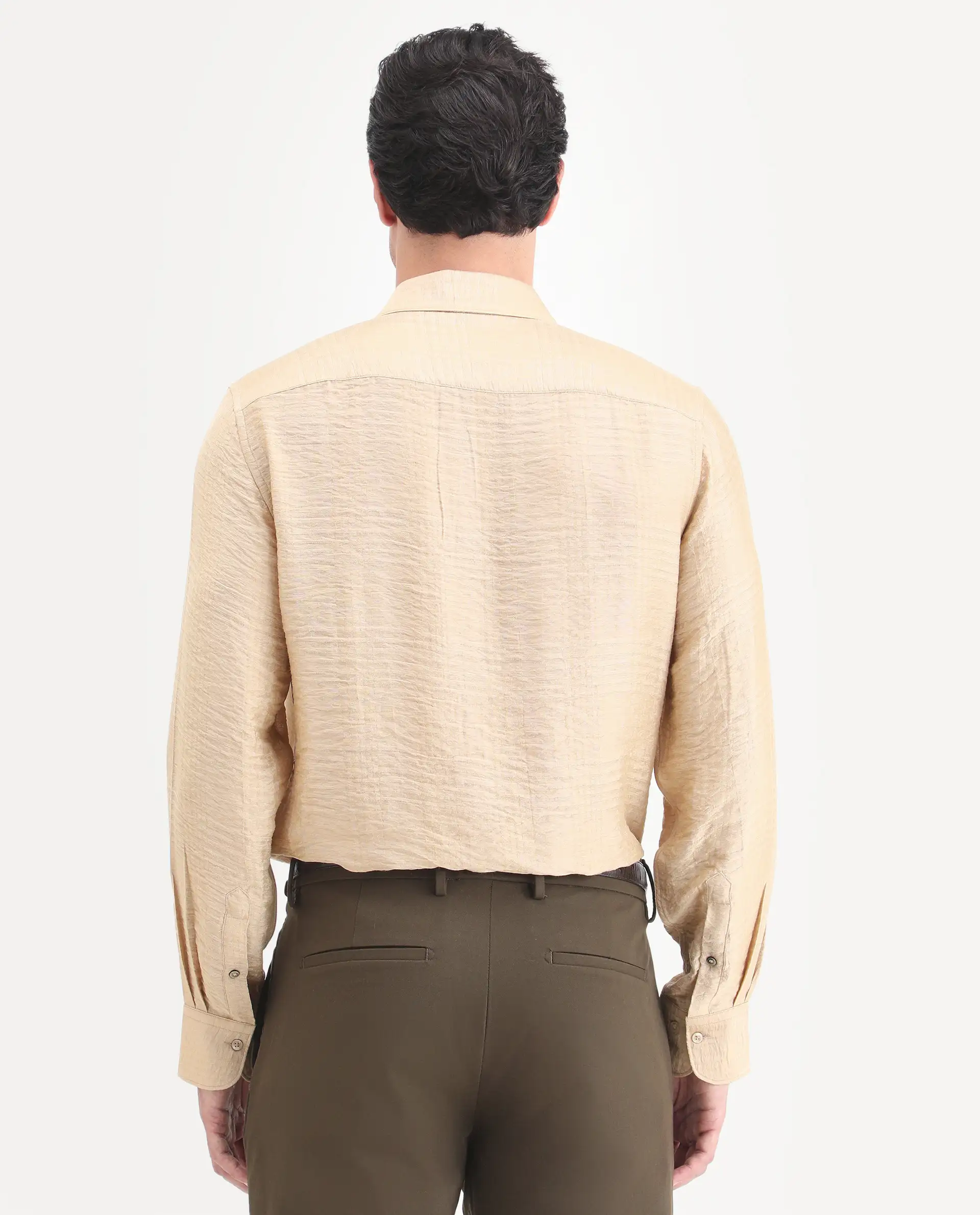 Rare Rabbit Men's Vaxon-26 Light Beige Viscose Blend Full Sleeve Spread Collar Regular Fit Checked Shirt - Image 7