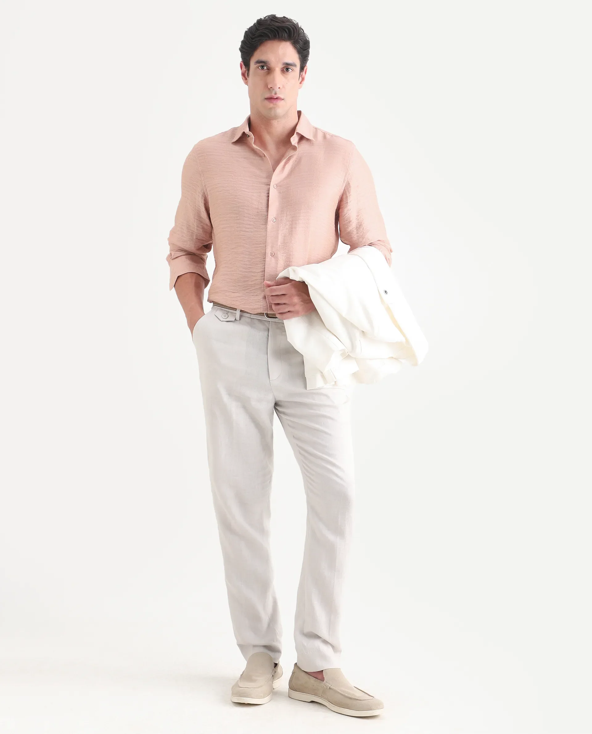 Rare Rabbit Men's Vaxon-26 Light Peach Viscose Blend Full Sleeve Spread Collar Regular Fit Checked Shirt - Image 2