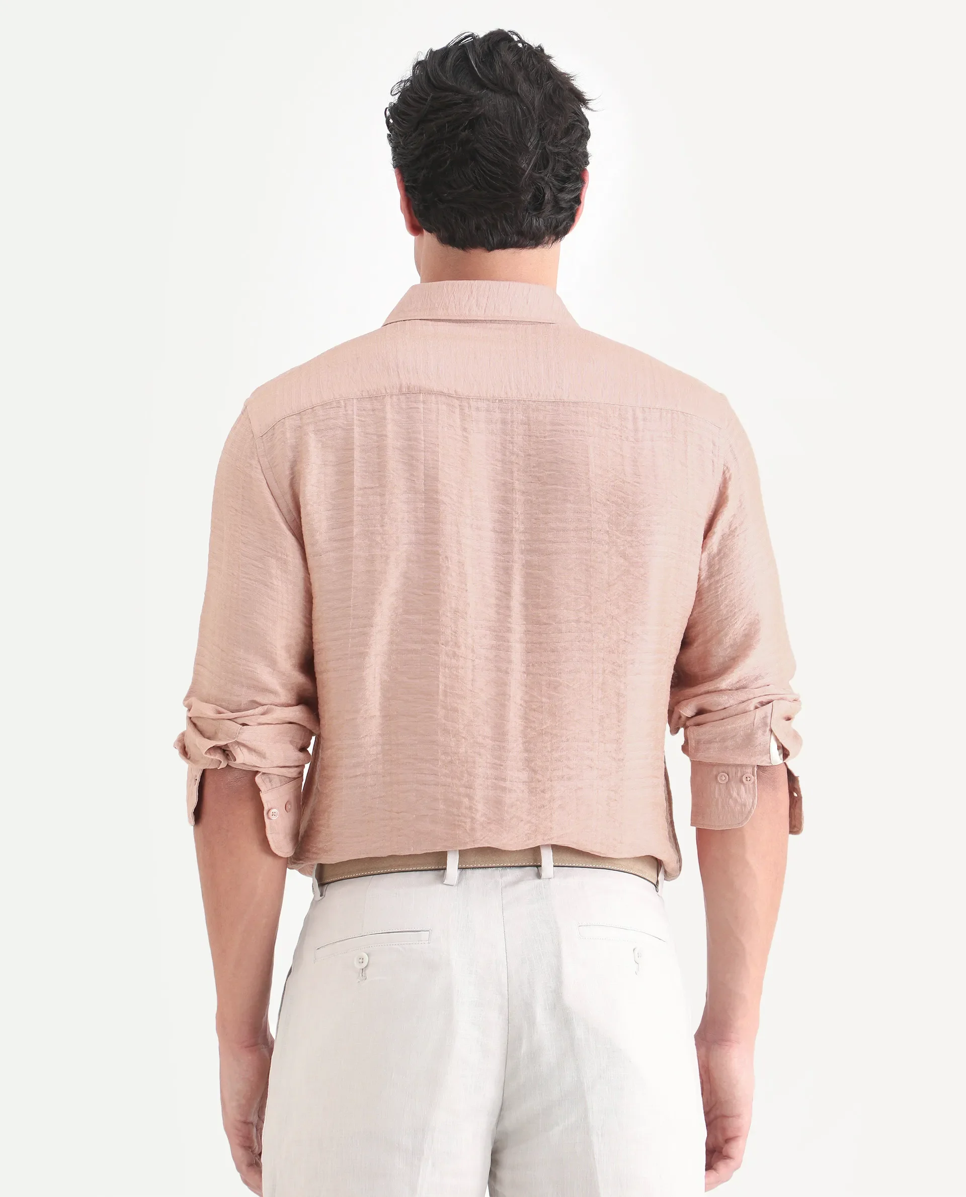 Rare Rabbit Men's Vaxon-26 Light Peach Viscose Blend Full Sleeve Spread Collar Regular Fit Checked Shirt - Image 7