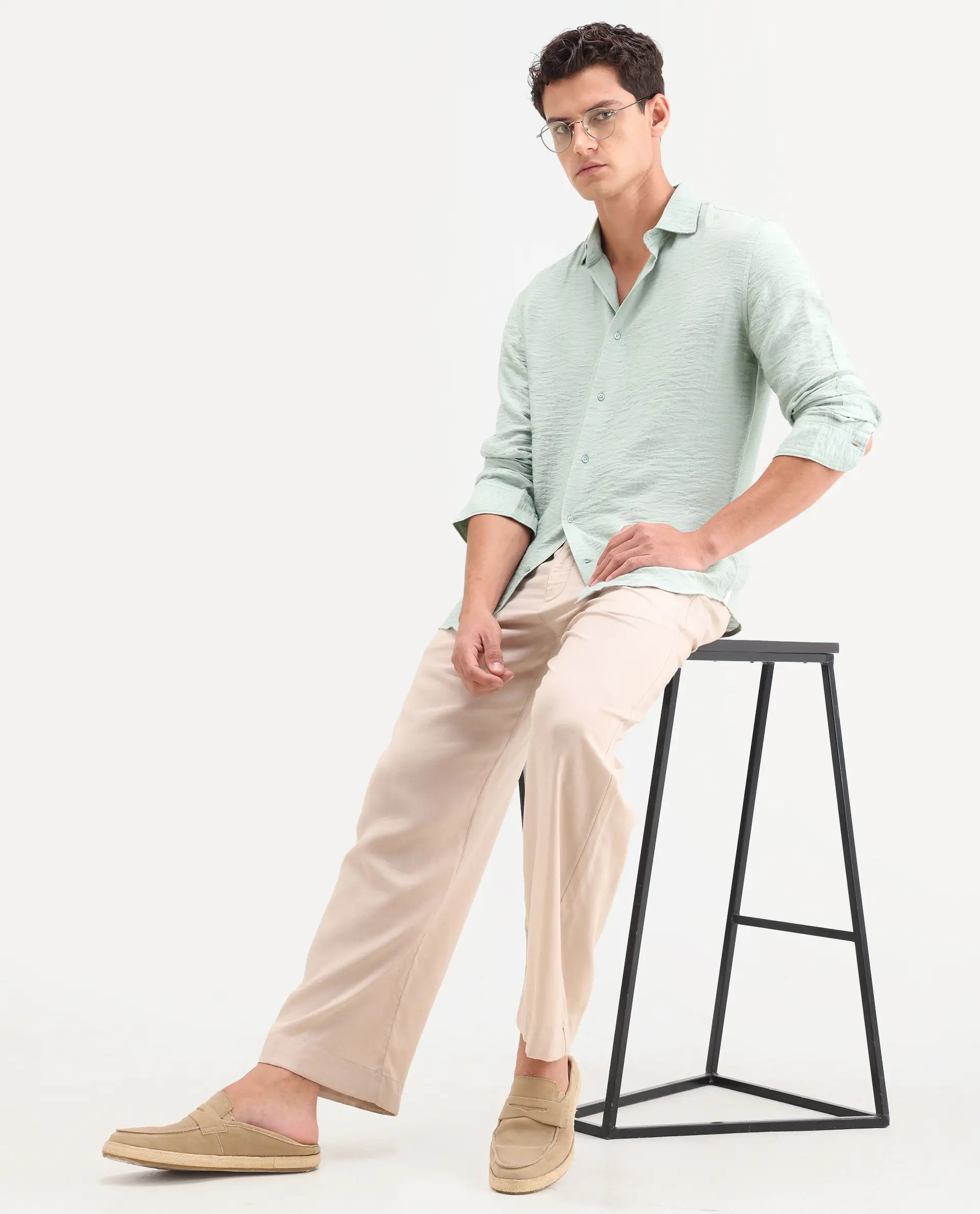 Rare Rabbit Men's Vaxon-26 Pastel Green Viscose Blend Full Sleeve Spread Collar Regular Fit Checked Shirt - Image 2