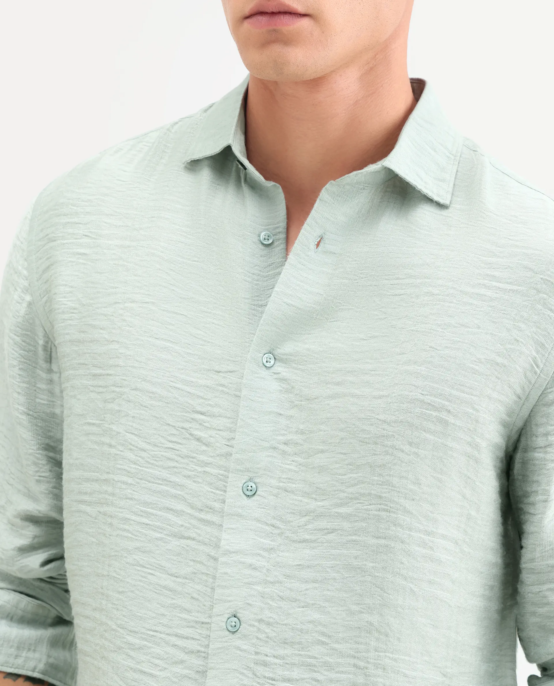 Rare Rabbit Men's Vaxon-26 Pastel Green Viscose Blend Full Sleeve Spread Collar Regular Fit Checked Shirt - Image 3