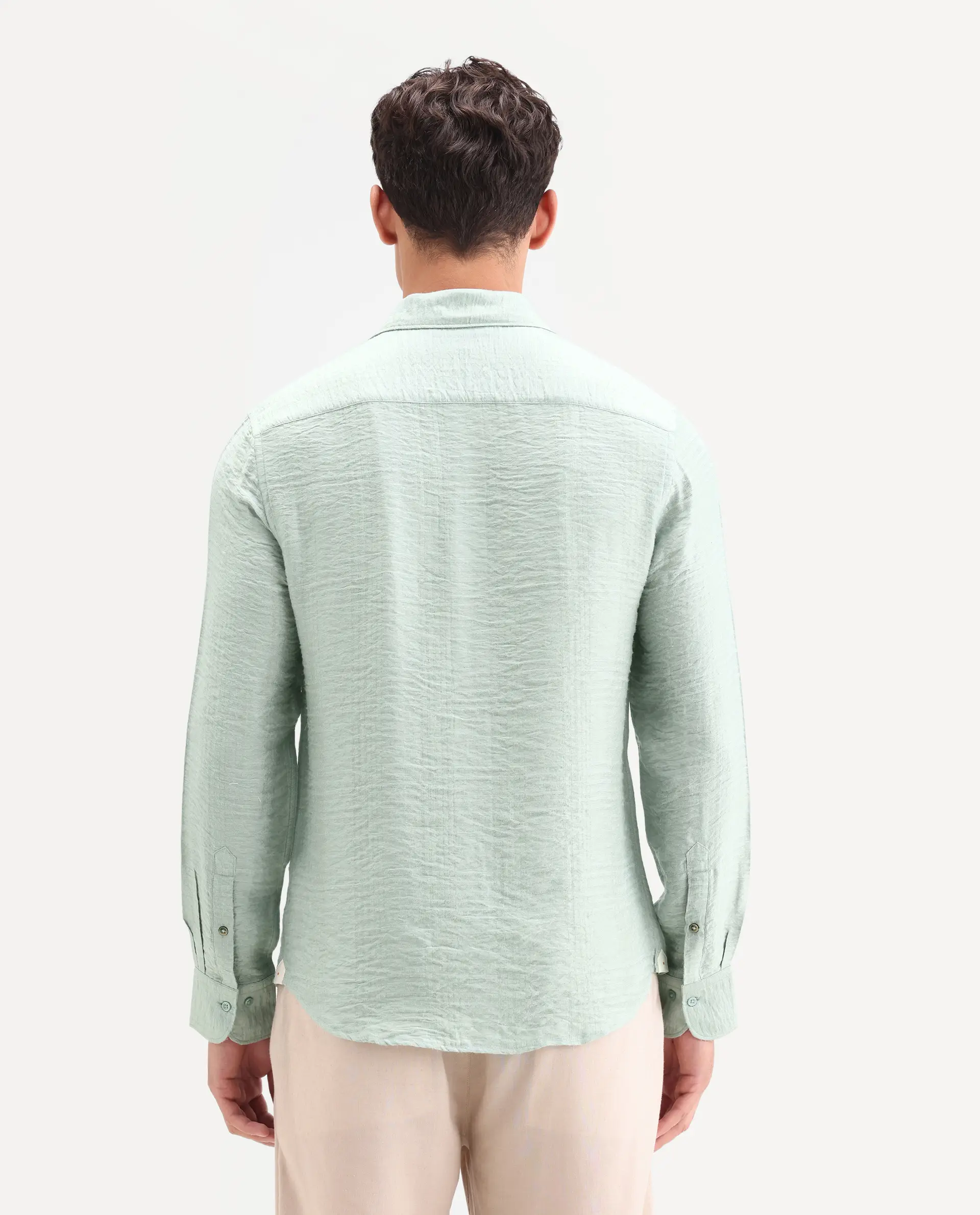 Rare Rabbit Men's Vaxon-26 Pastel Green Viscose Blend Full Sleeve Spread Collar Regular Fit Checked Shirt - Image 7