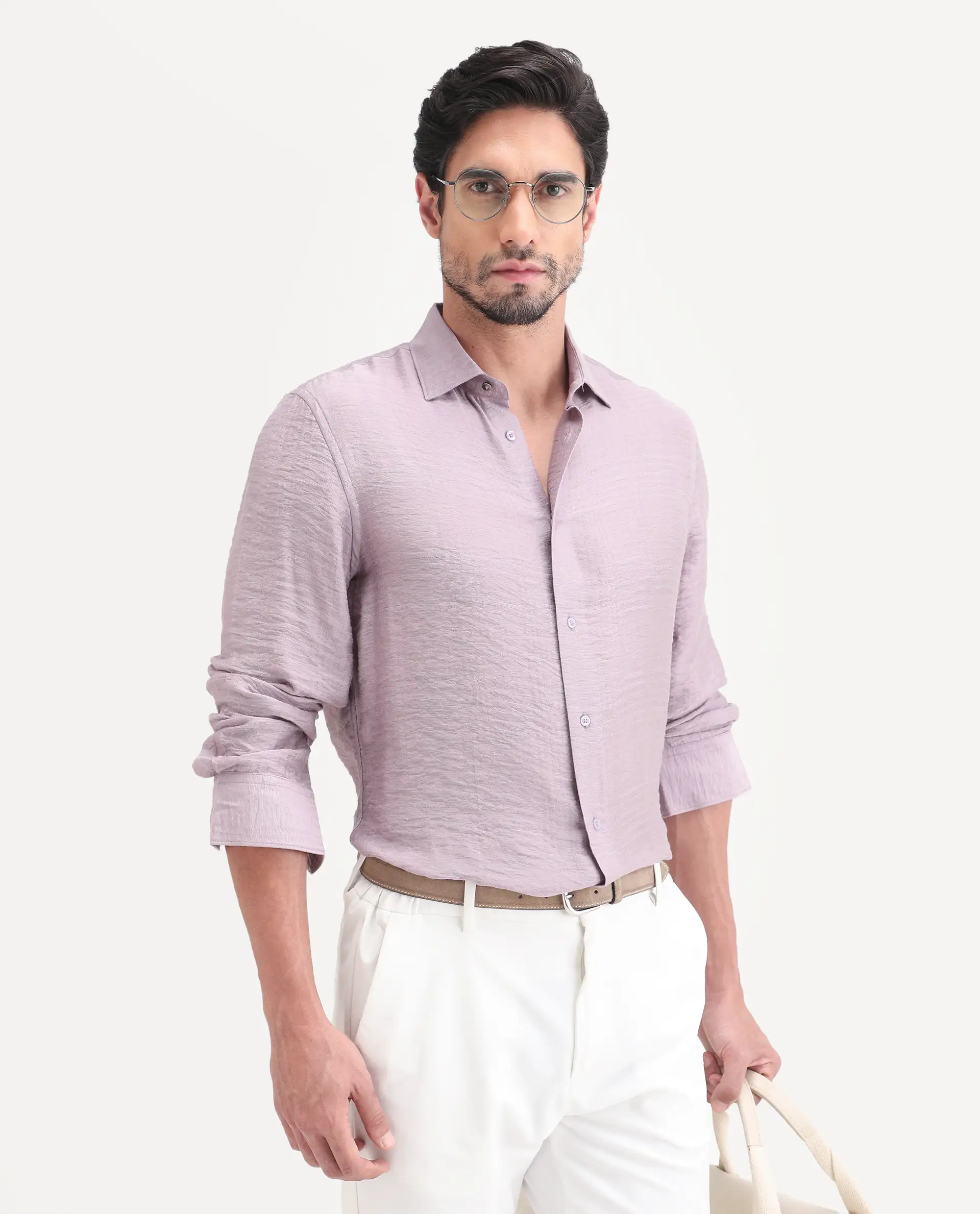 Rare Rabbit Men's Vaxon-26 Pastel Purple Viscose Blend Full Sleeve Spread Collar Regular Fit Checked Shirt