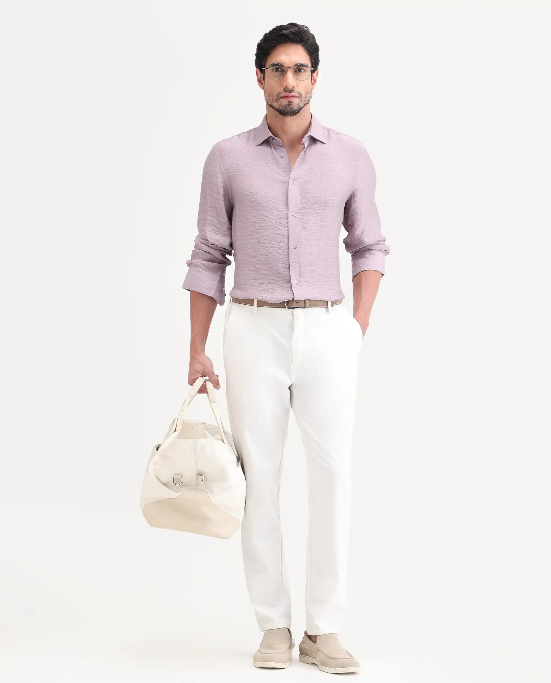 Rare Rabbit Men's Vaxon-26 Pastel Purple Viscose Blend Full Sleeve Spread Collar Regular Fit Checked Shirt - Image 2