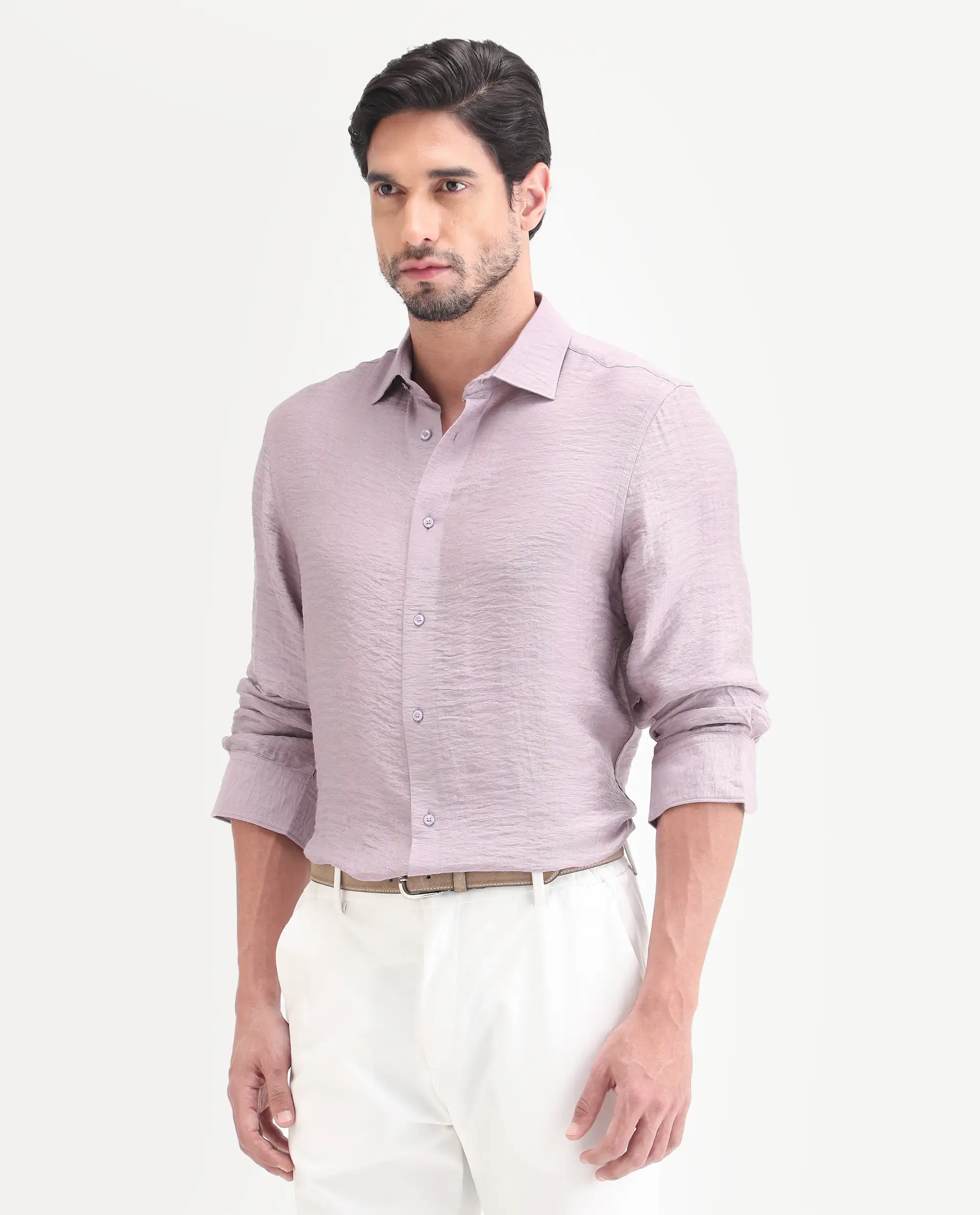 Rare Rabbit Men's Vaxon-26 Pastel Purple Viscose Blend Full Sleeve Spread Collar Regular Fit Checked Shirt - Image 5