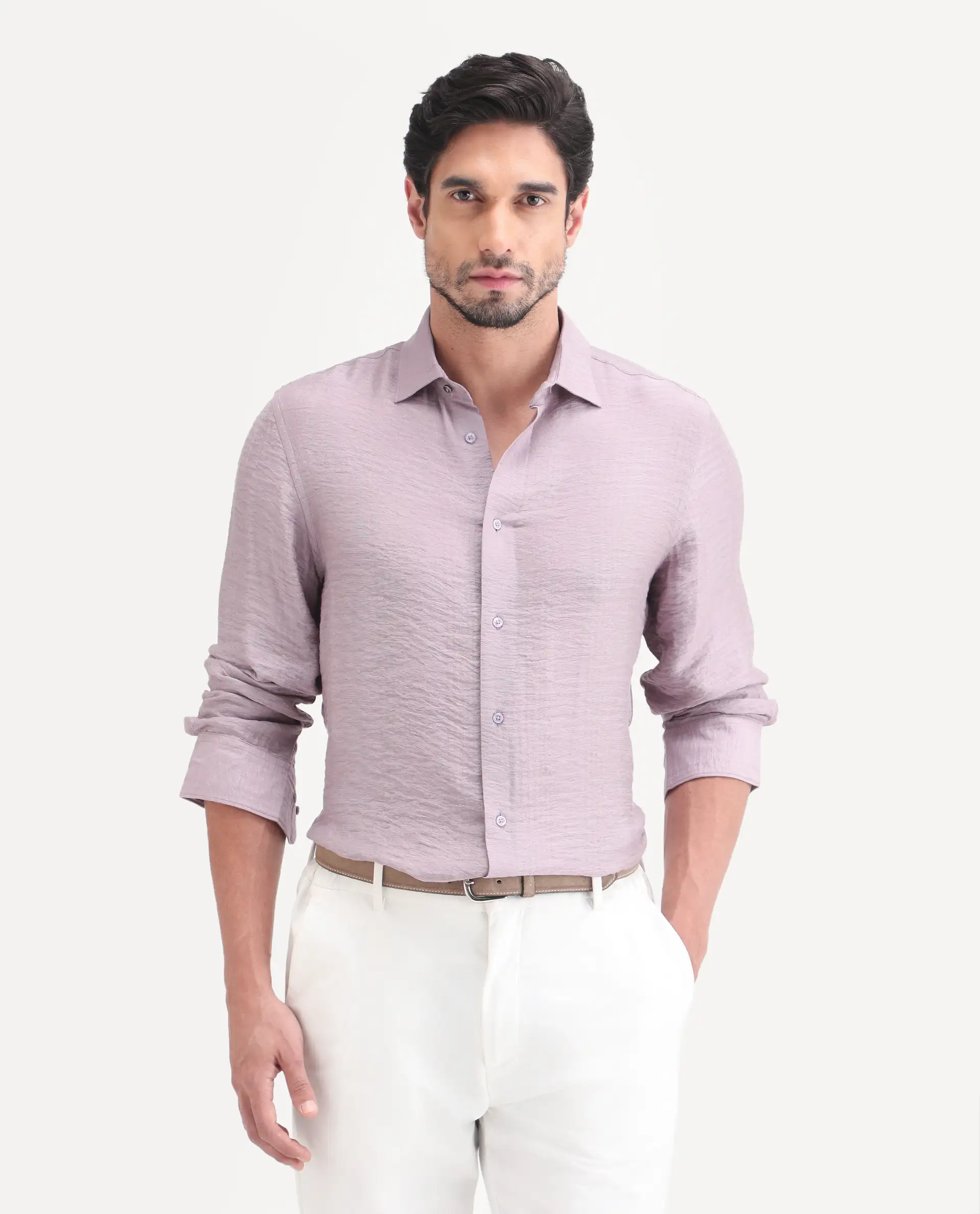 Rare Rabbit Men's Vaxon-26 Pastel Purple Viscose Blend Full Sleeve Spread Collar Regular Fit Checked Shirt - Image 6